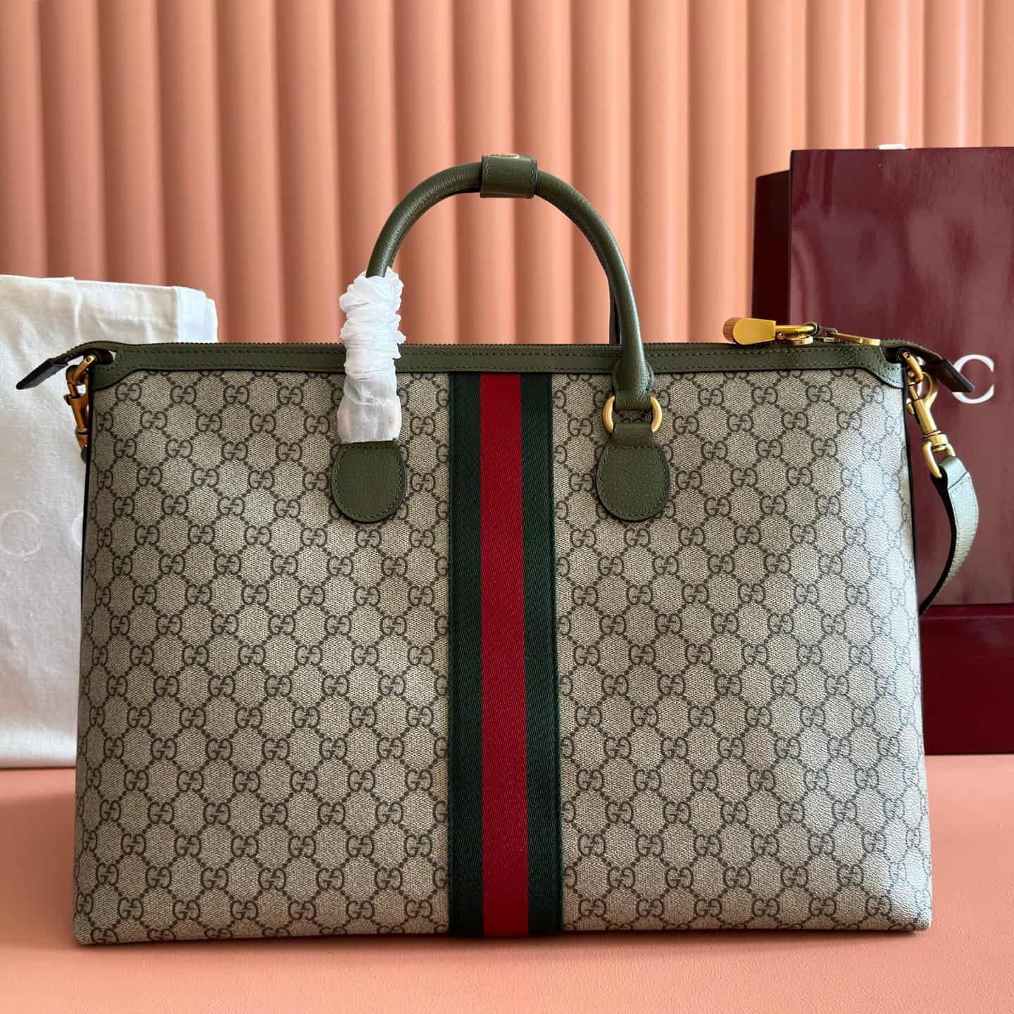 Gucci Savoy medium duffle bag beige and ebony GG Supreme canvas 834469 High