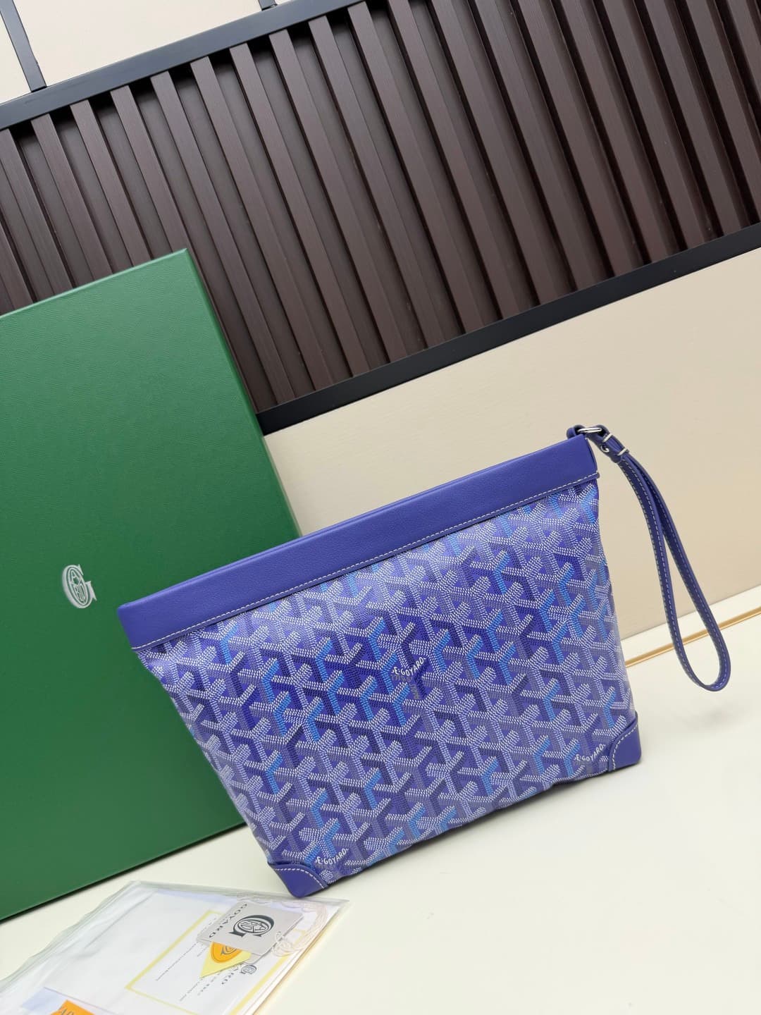 Goyard Conti pouch Goyardine canvas and Chevroches Calfskin Blue High