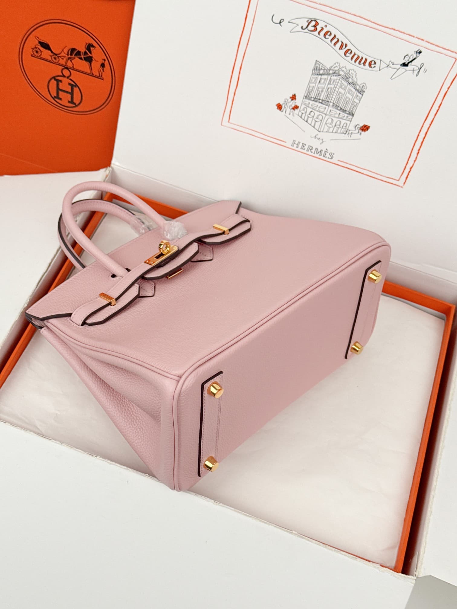 Hermes Birkin 25/30 Bag Togo Calfskin Leather Rose Sakura High