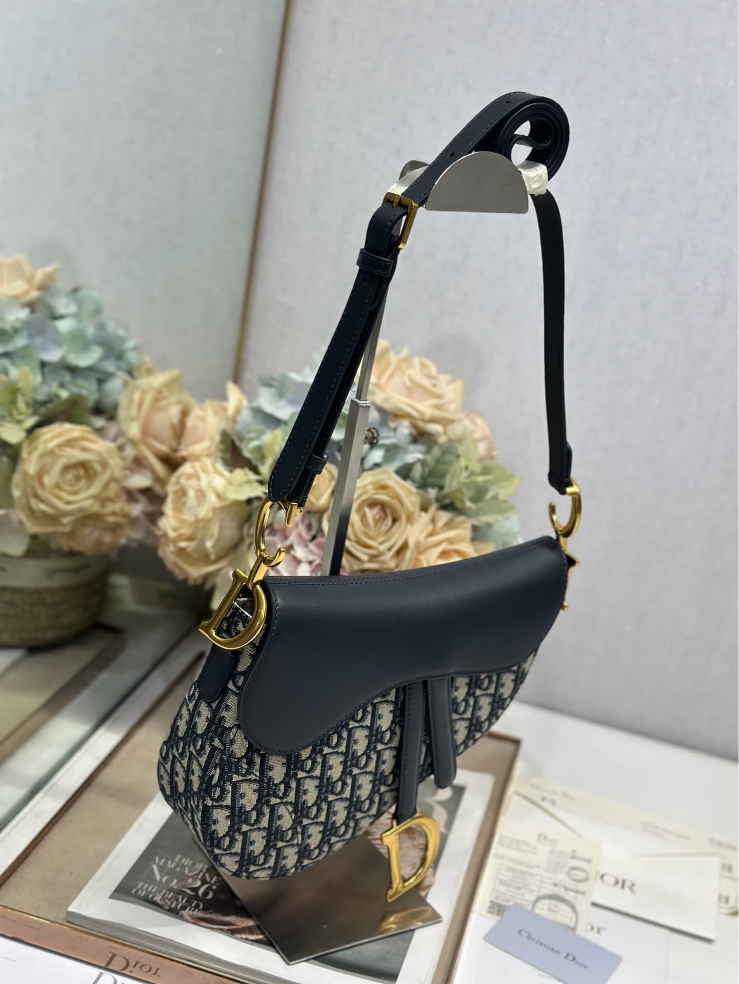 SADDLE BAG Oblique Jacquard  Blue with Beige High