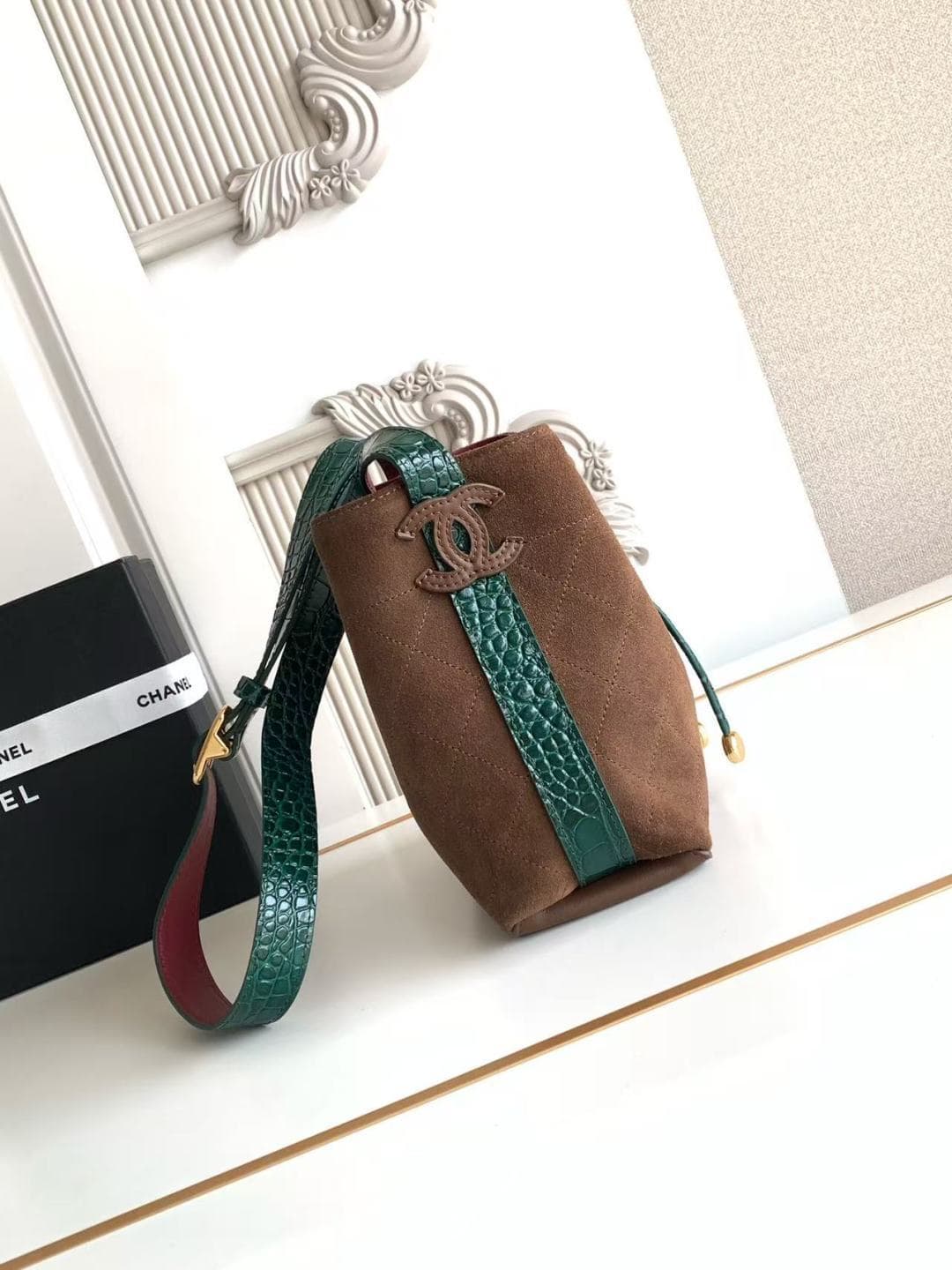 Chanel Small Bucket Bag Suede Calfskin & Gold-Tone Metal Coffee AS6537 A
