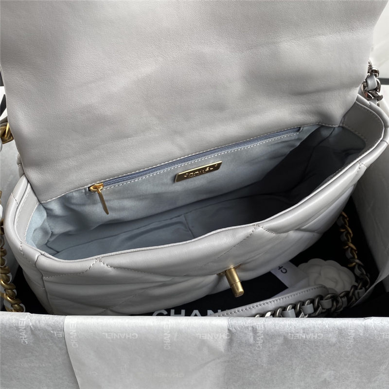 Large Chanel 19 Flap Bag Lambskin Grey High