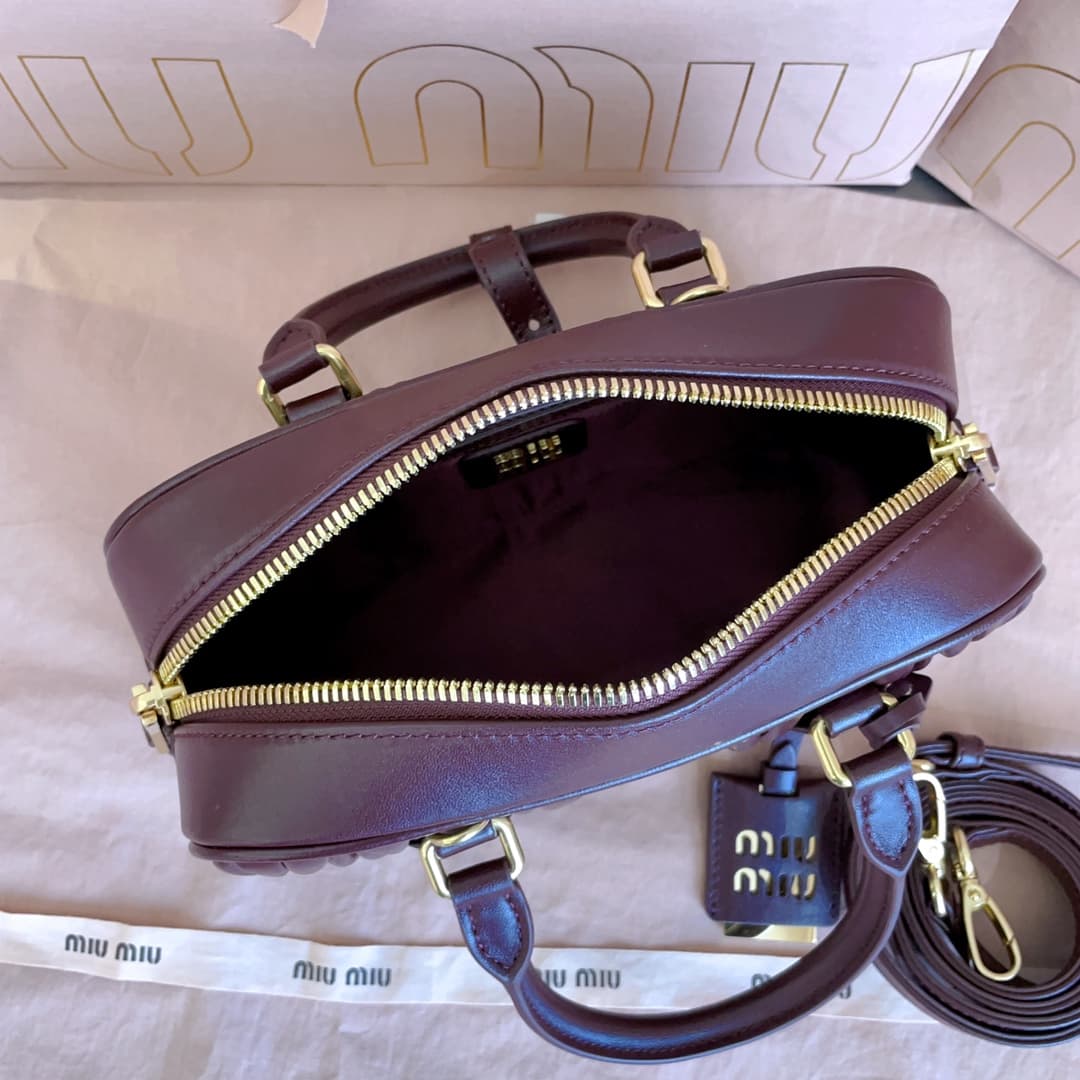 Miu Miu Arcadie matelassé nappa leather bag 5BB142 Wine Red High