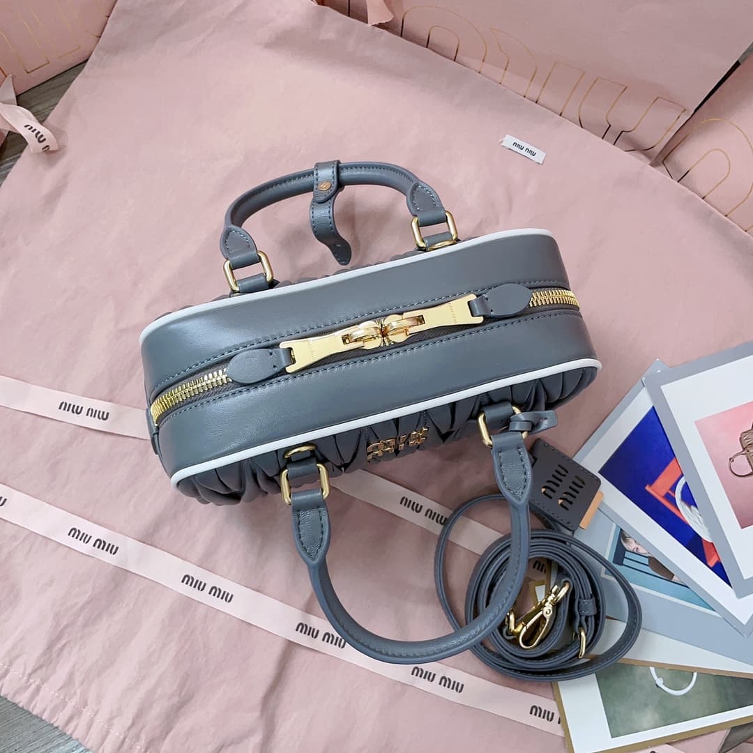 Miu Miu Arcadie matelassé nappa leather bag 5BB142 Grey High