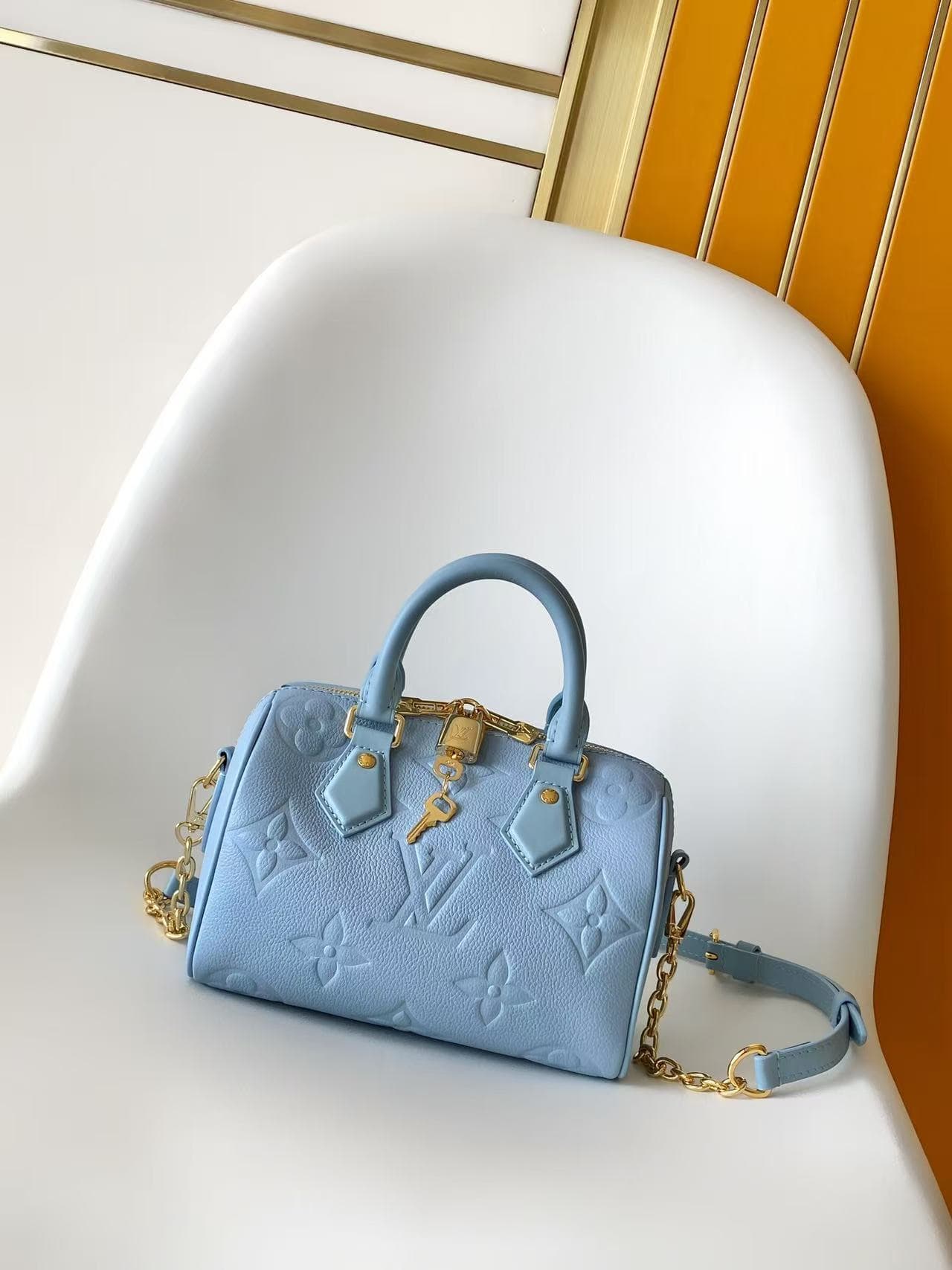 Louis Vuitton Speedy Bandoulière 20 Blue Jean Monogram Empreinte Leather M28316 High