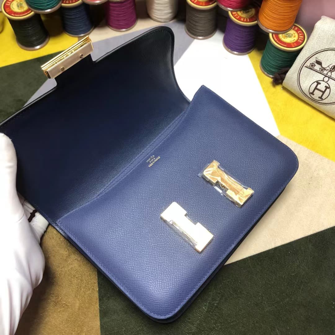 Hermes Mini Constance 18cm/24cm Epsom Bag WAX Navy Blue High