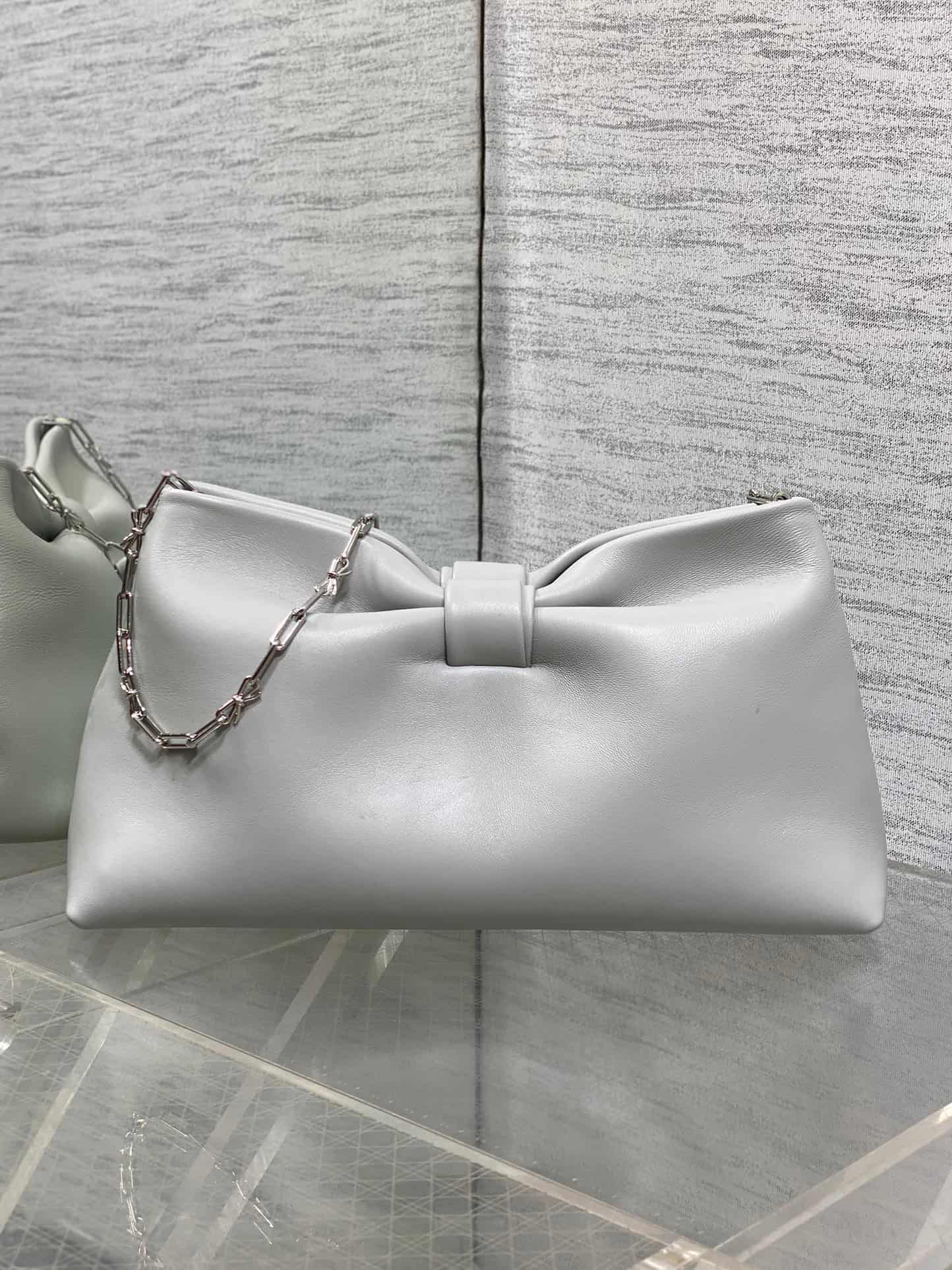 Medium Dior Bow Bag Light Grey Leather High