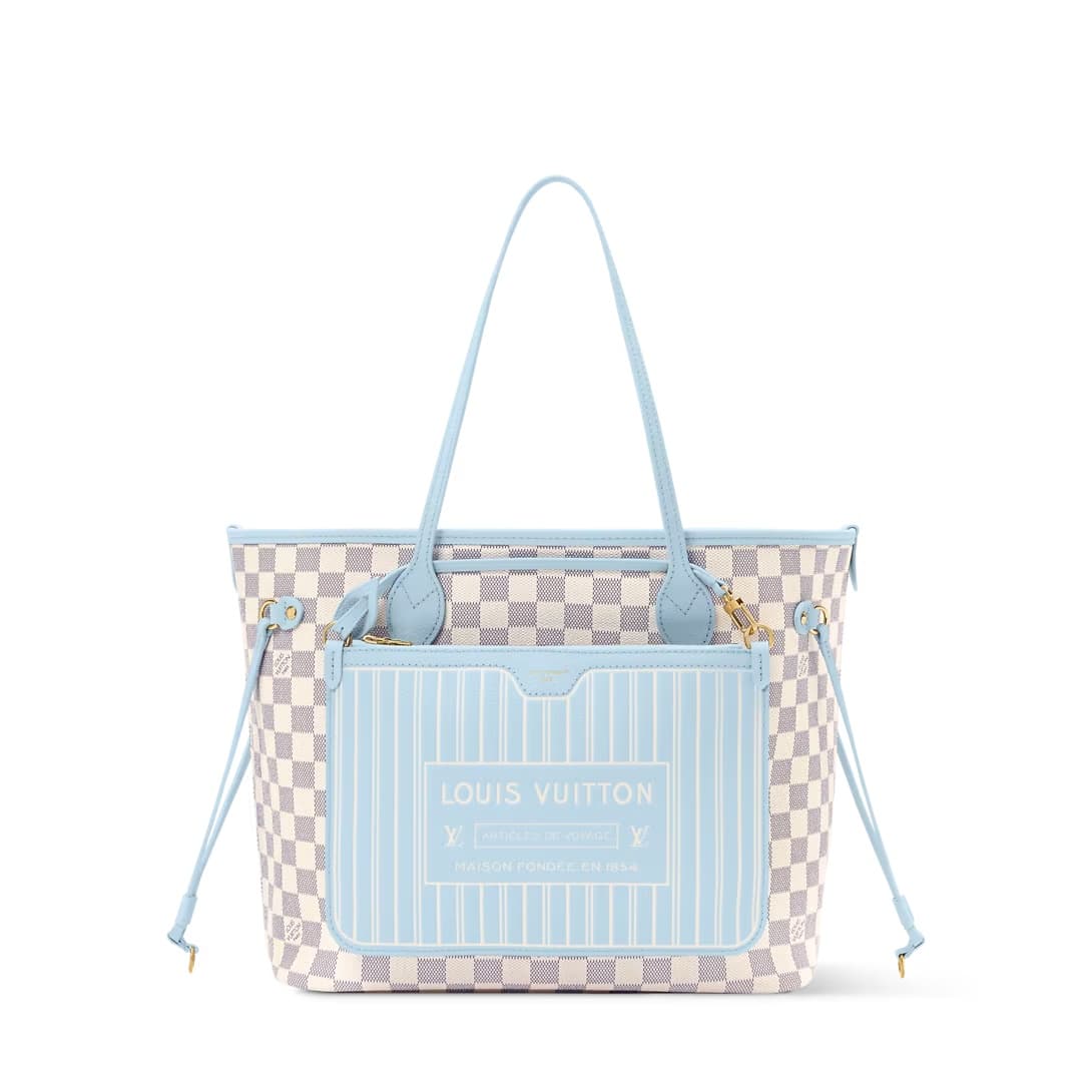 Louis Vuitton Neverfull Inside Out MM Damier Azur/Bleu Olympe Cowhide leather N40946 TOP