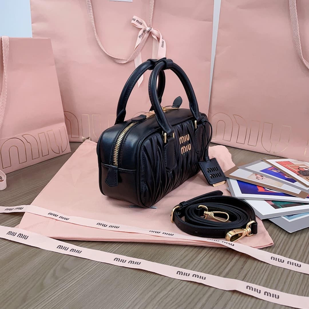 Miu Miu Arcadie matelassé nappa leather bag 5BB142 Black High