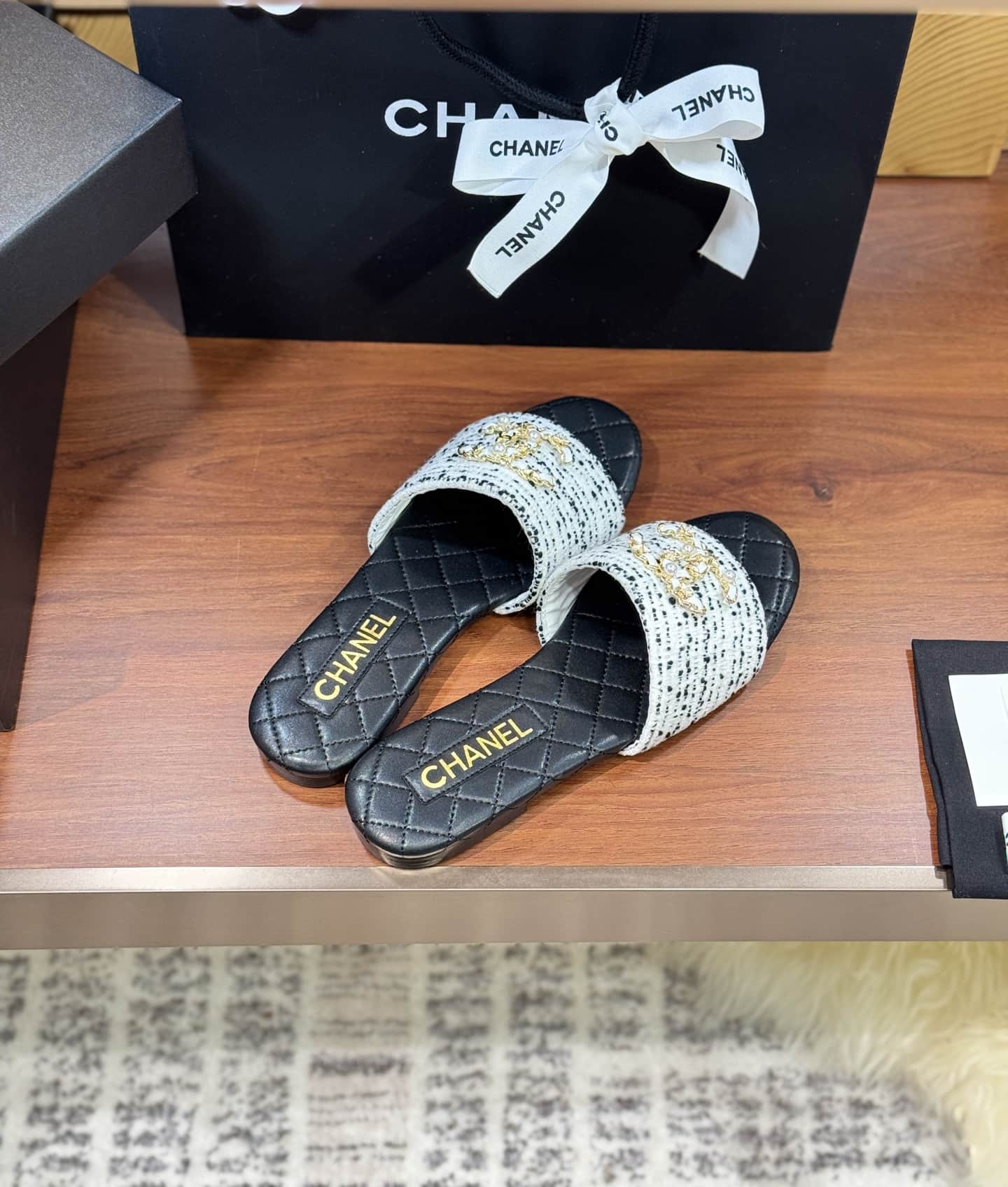 Chanel Tweed CC Chain Mule Sandal Shoes Women