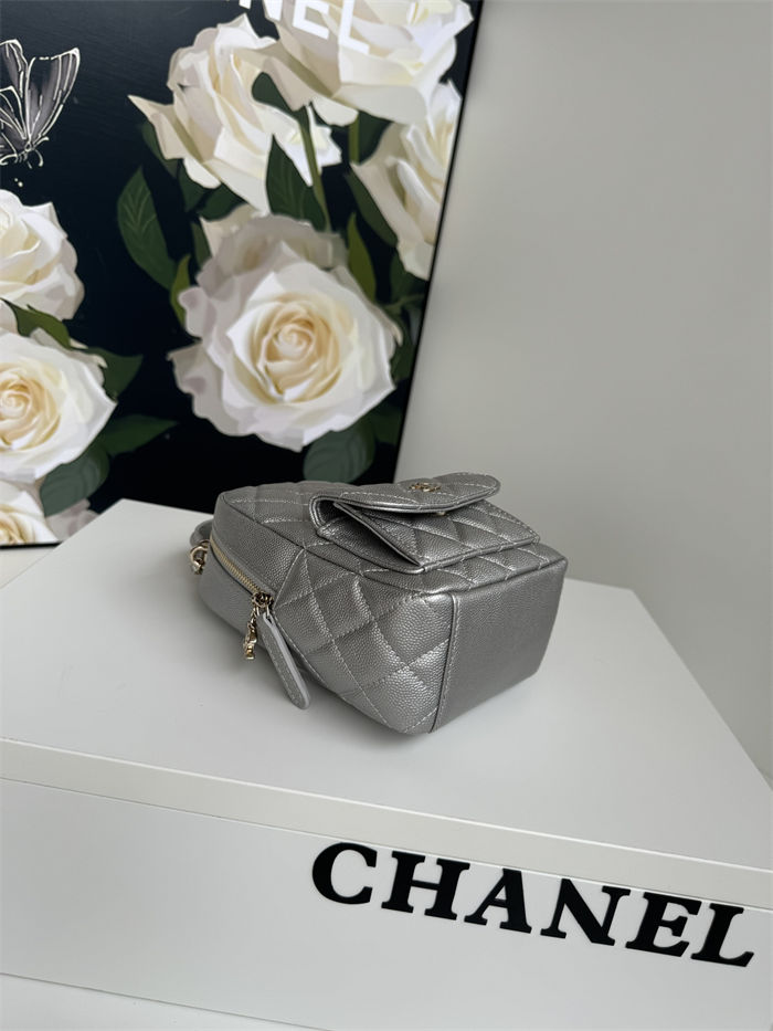 Chanel Mini Backpack Grained Calfskin Gold-Tone Metal AP3753 Silver A