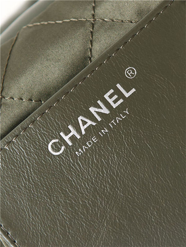 Chanel 22 MINI HANDBAG Shiny Calfskin Olive & Silver-Tone Metal AS3980 A