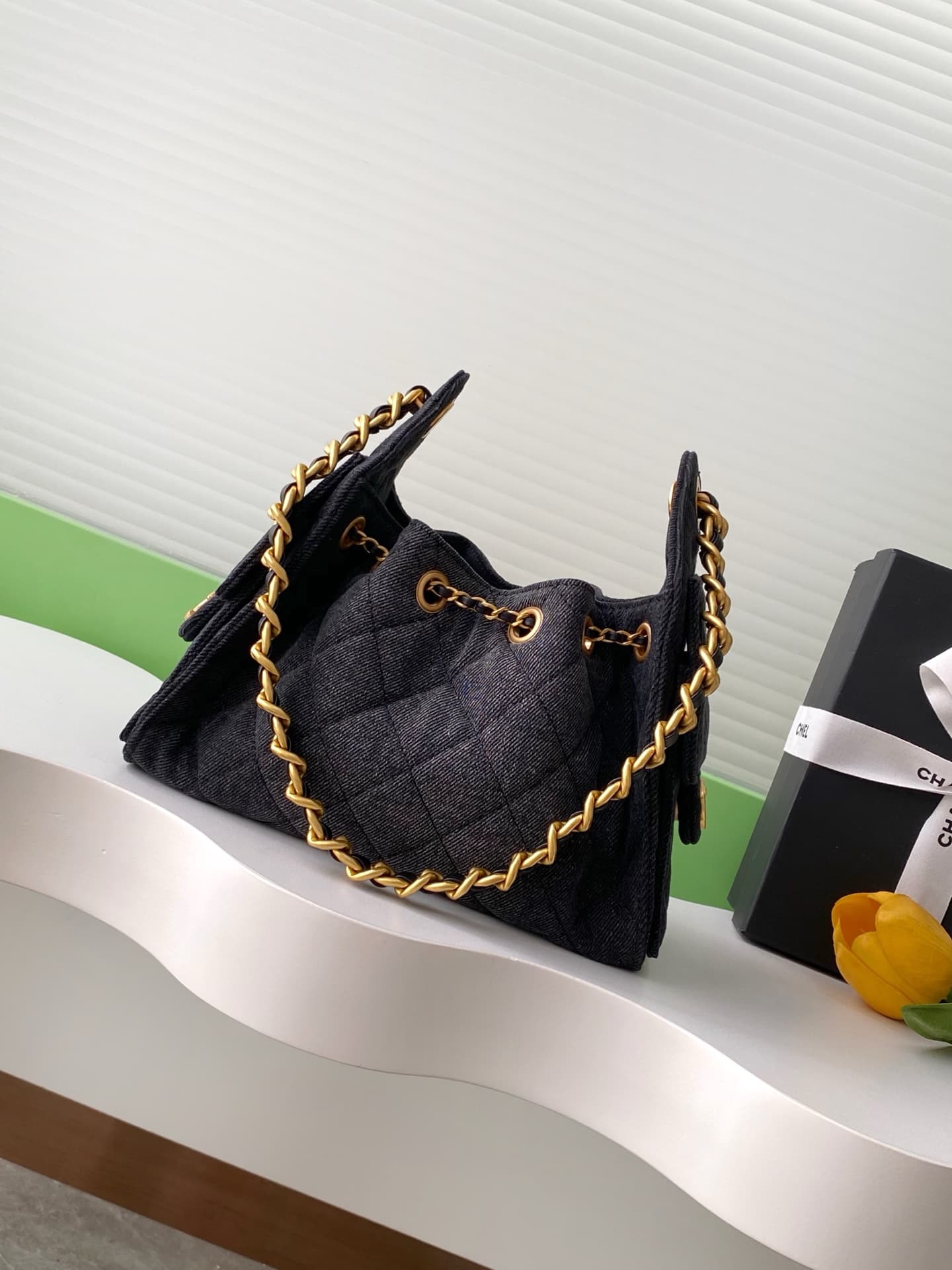 Chanel 25 Mini Hobo handbag AS5631 Denim & gold-tone metal Black A