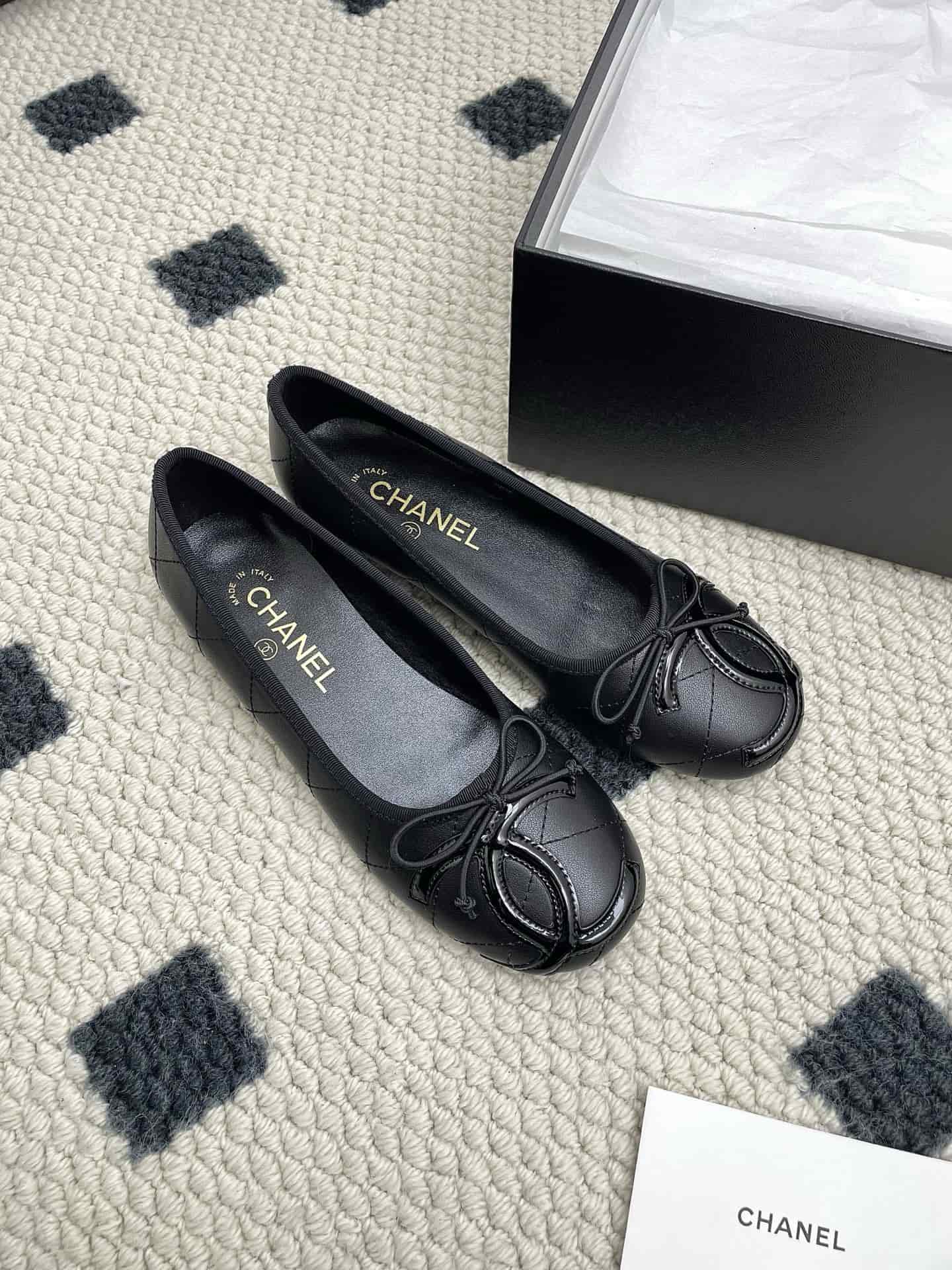 Chanel Pony Hair Patent Cap Toe Ballet Flats shoes Women
