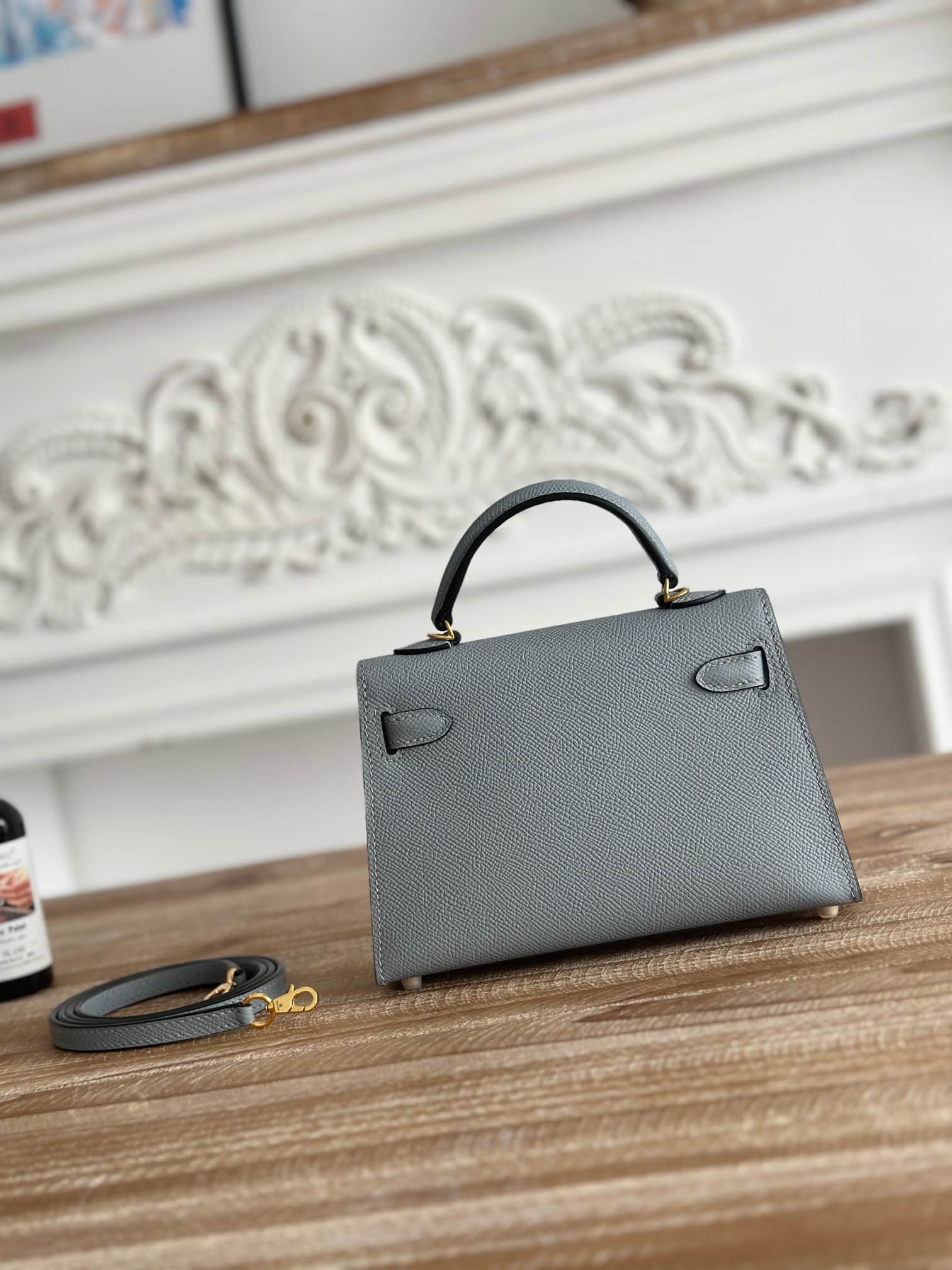 Hermes Kelly Mini II Bag Epsom Leather WAX Blue Lin High