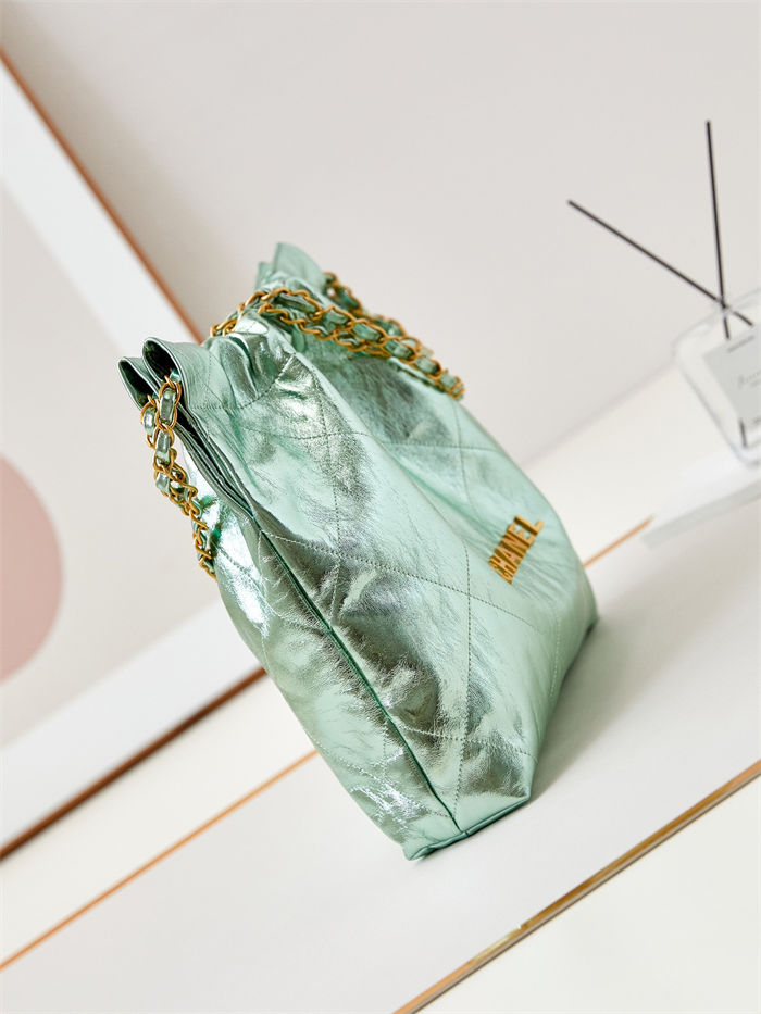 Chanel 22 SMALL HANDBAG Metallic Calfskin & Gold-Tone Metal AS3260 Green A
