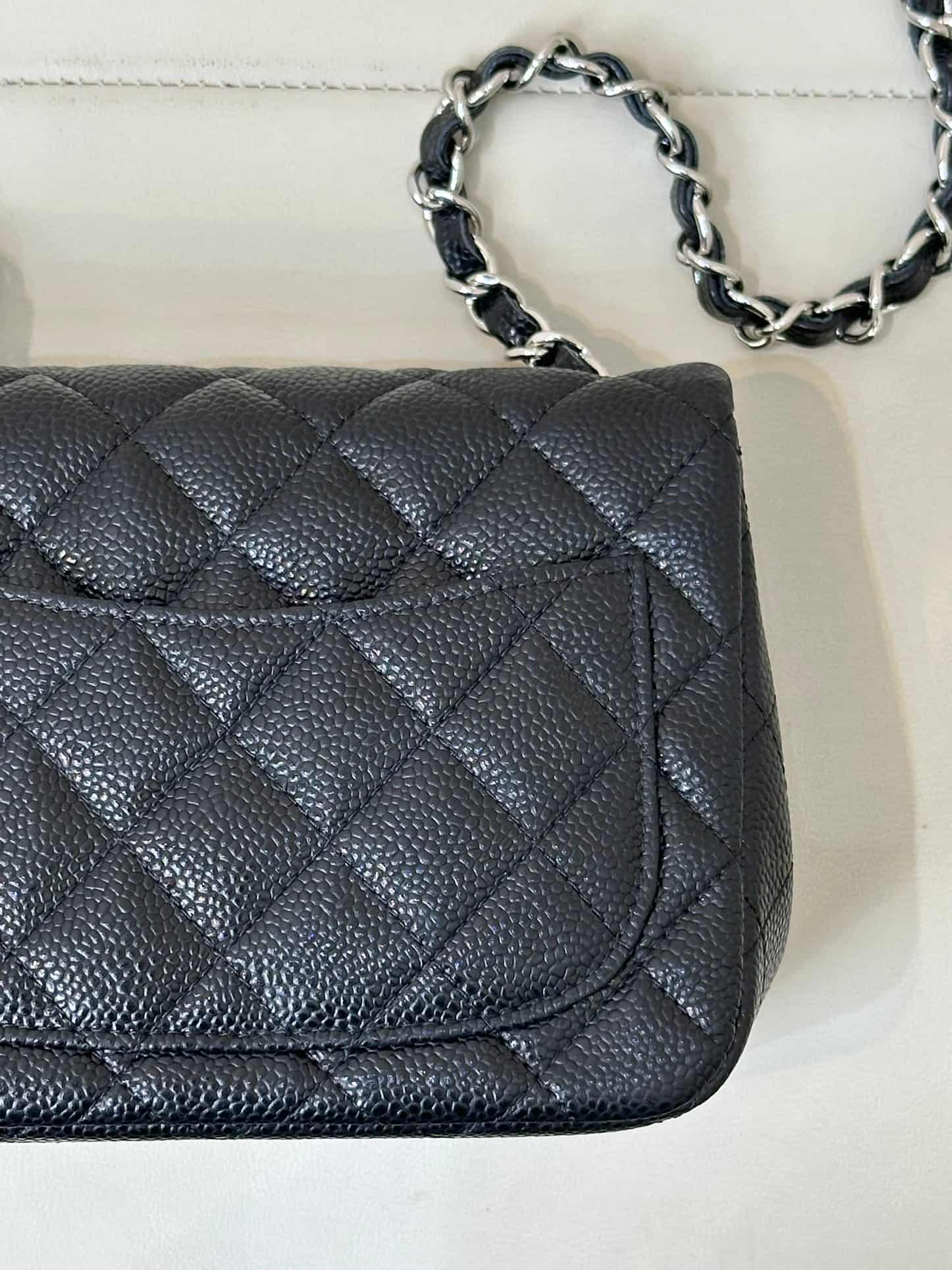 CHANEL Super Mini Classic Handbag Grained Calfskin & Silver-tone Metal A35200 Black TOP