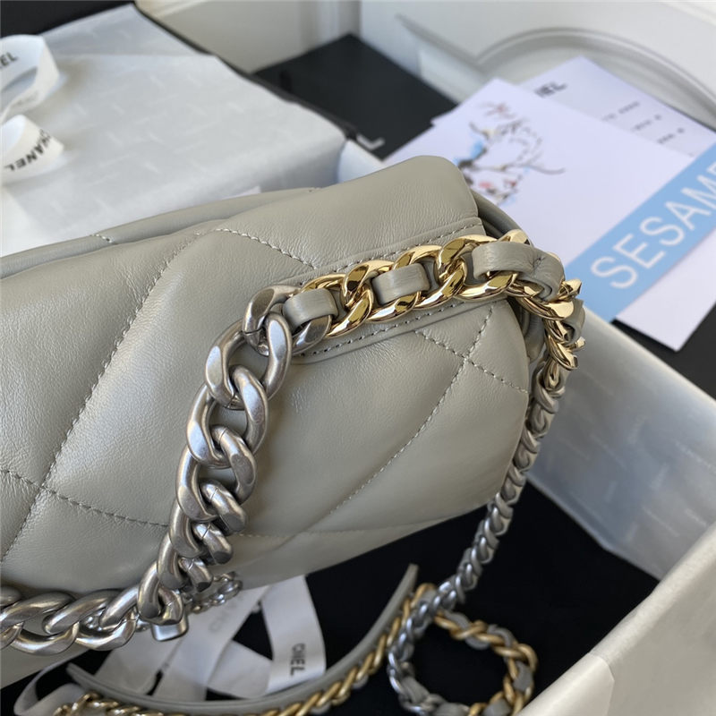 Chanel 19 Flap Bag Lambskin Grey Silver High