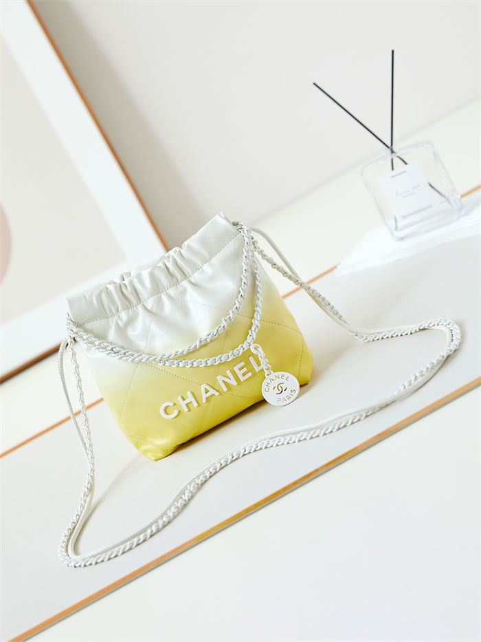 Chanel 22 MINI HANDBAG Patent Gradient Calfskin & Lacquered Metal Yellow AS3980 A