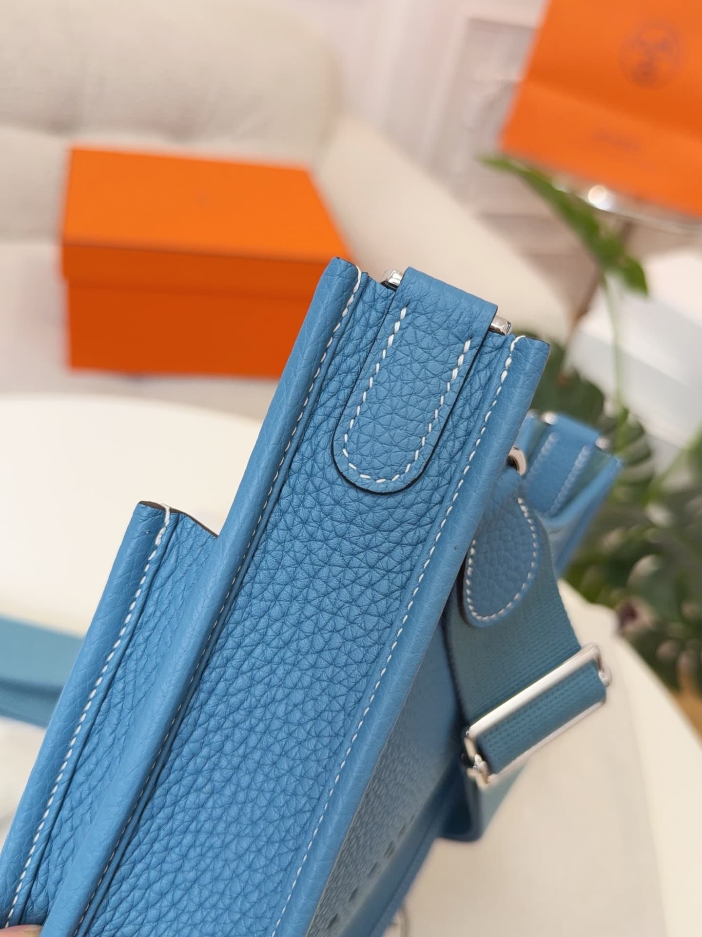 Hermes Evelyne Mini 23 Bag Calfskin In Denim Fonce WAX High