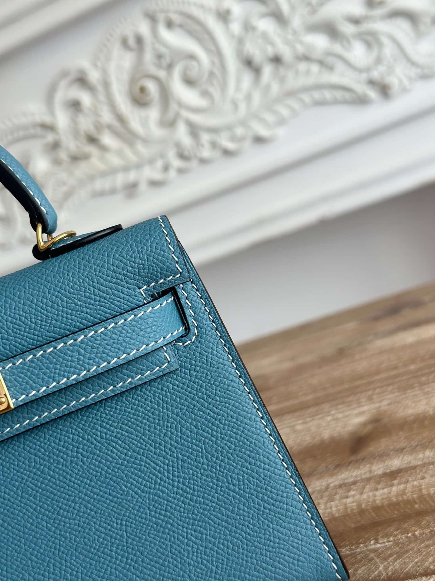 Hermes Kelly Mini II Bag Epsom Leather WAX Bleu Jean High