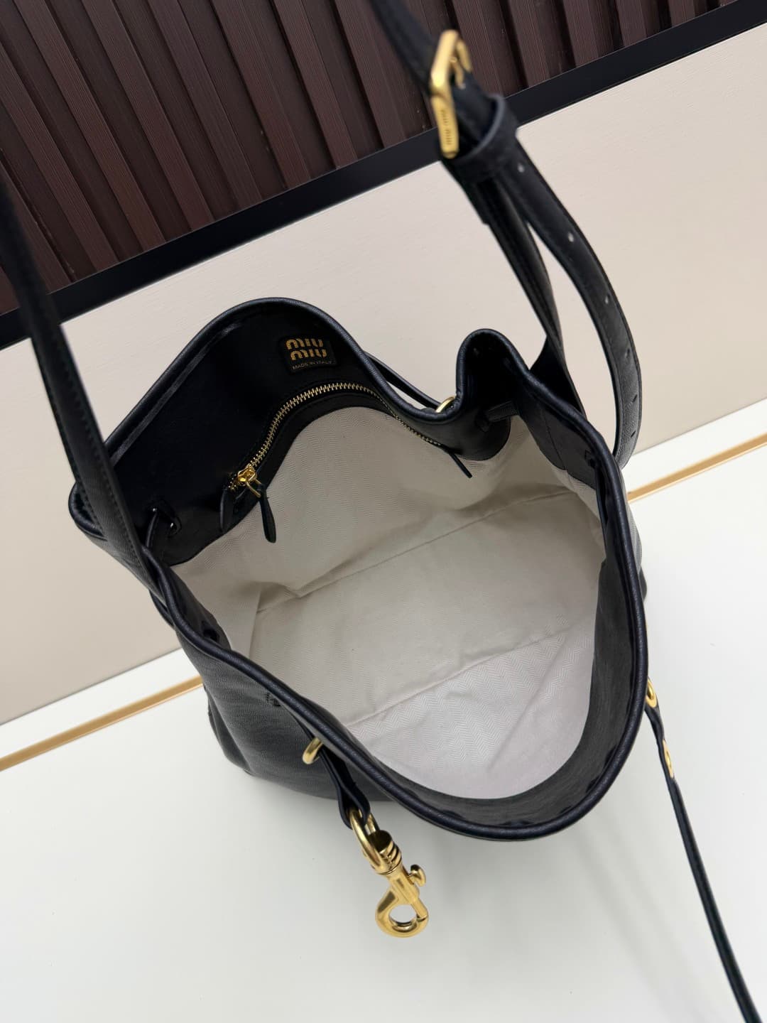 Miu Miu Aventure Calfskin Leather Bucket Bag Black High