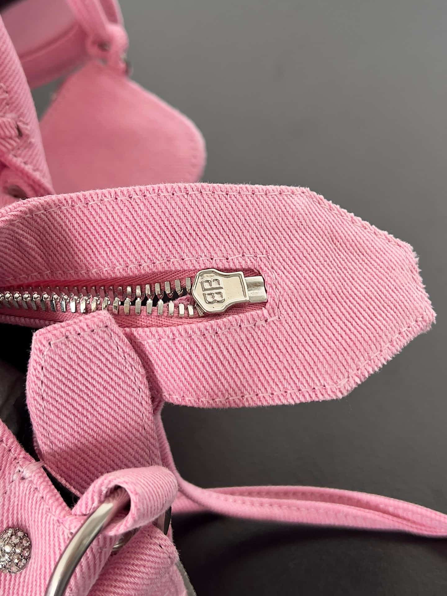 Balenciaga Small Neo Cagole City bag in Pink Washed Frayed Denim with crystal High