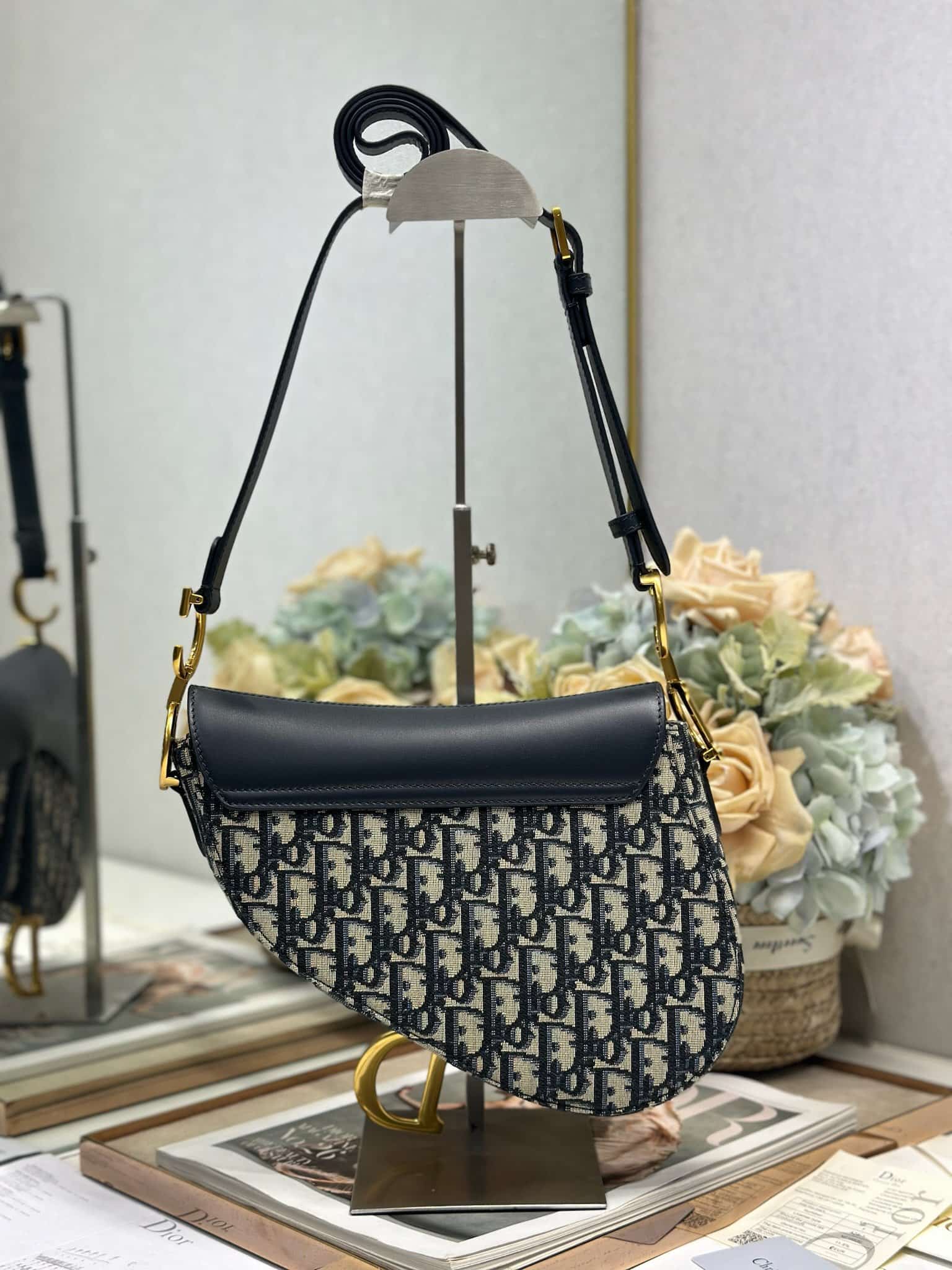 SADDLE BAG Oblique Jacquard  Blue with Beige High