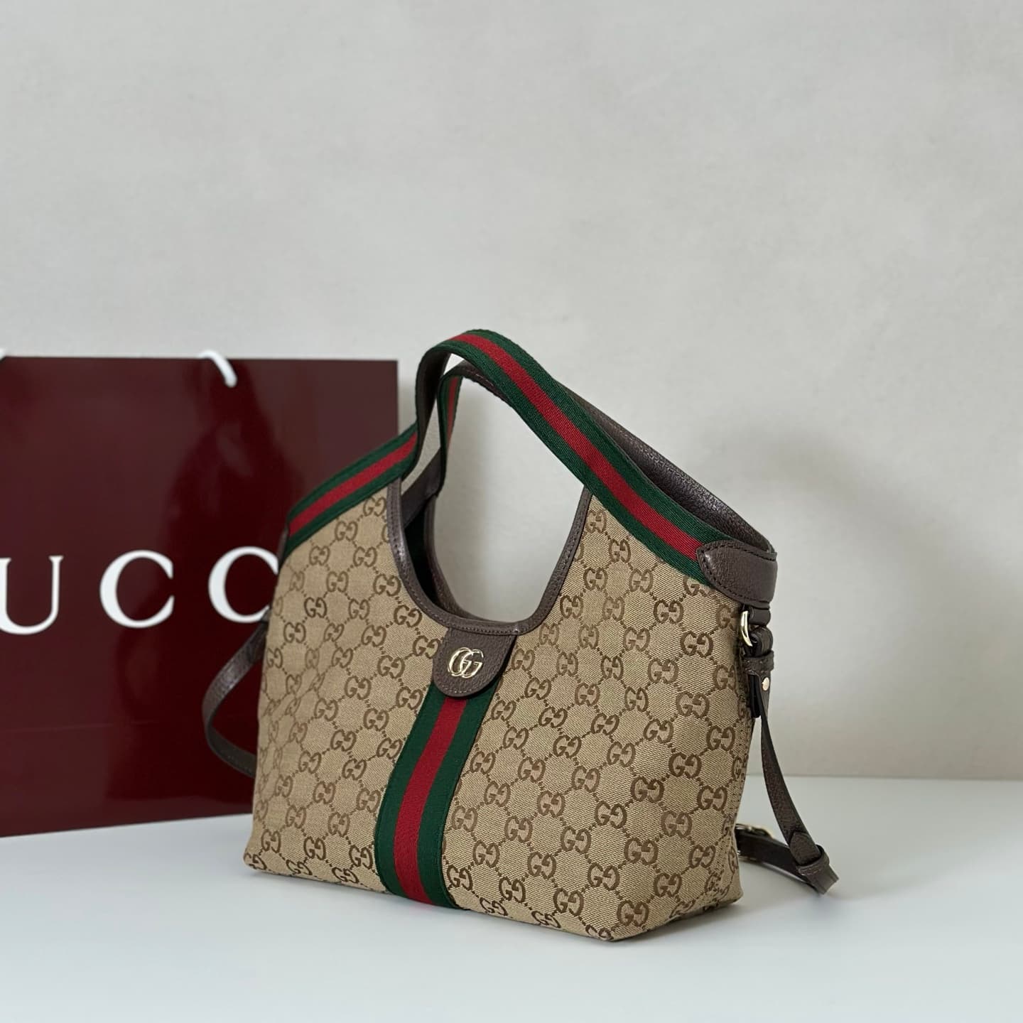 Gucci Giglio small tote bag 860845 beige and brown GG canvas High