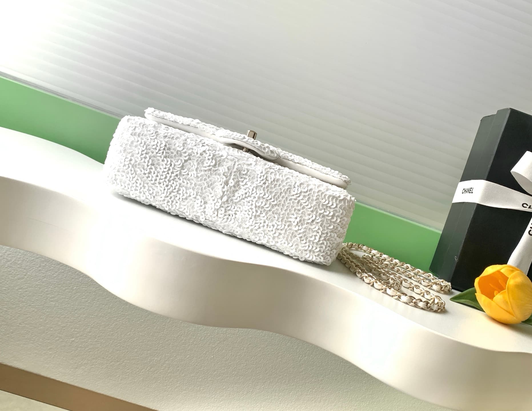 Chanel Flap Bag Sequins & Gold-Tone Metal AS4561 White A