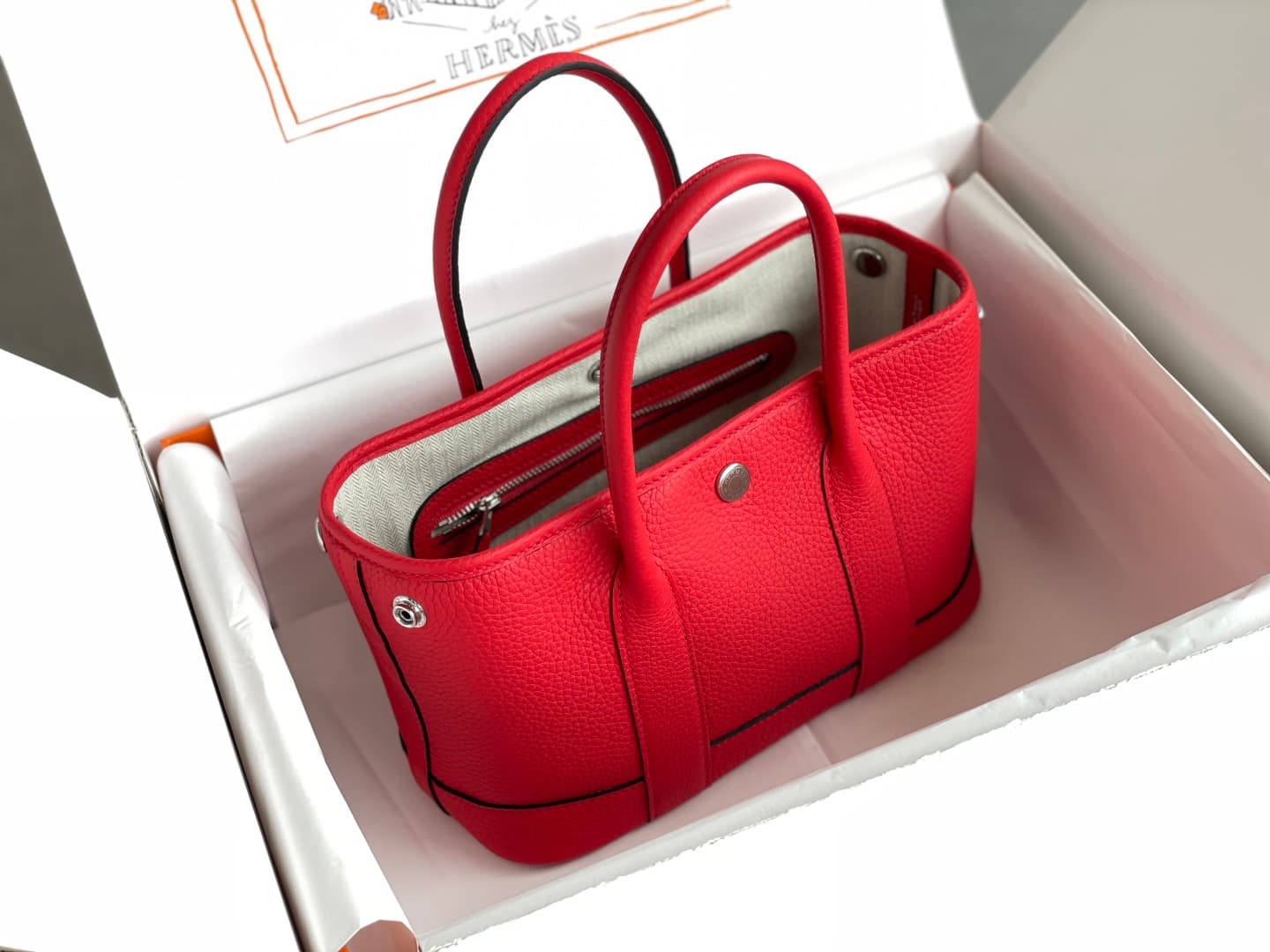Hermes Garden Party 23 bag in Red Togo Leather WAX High