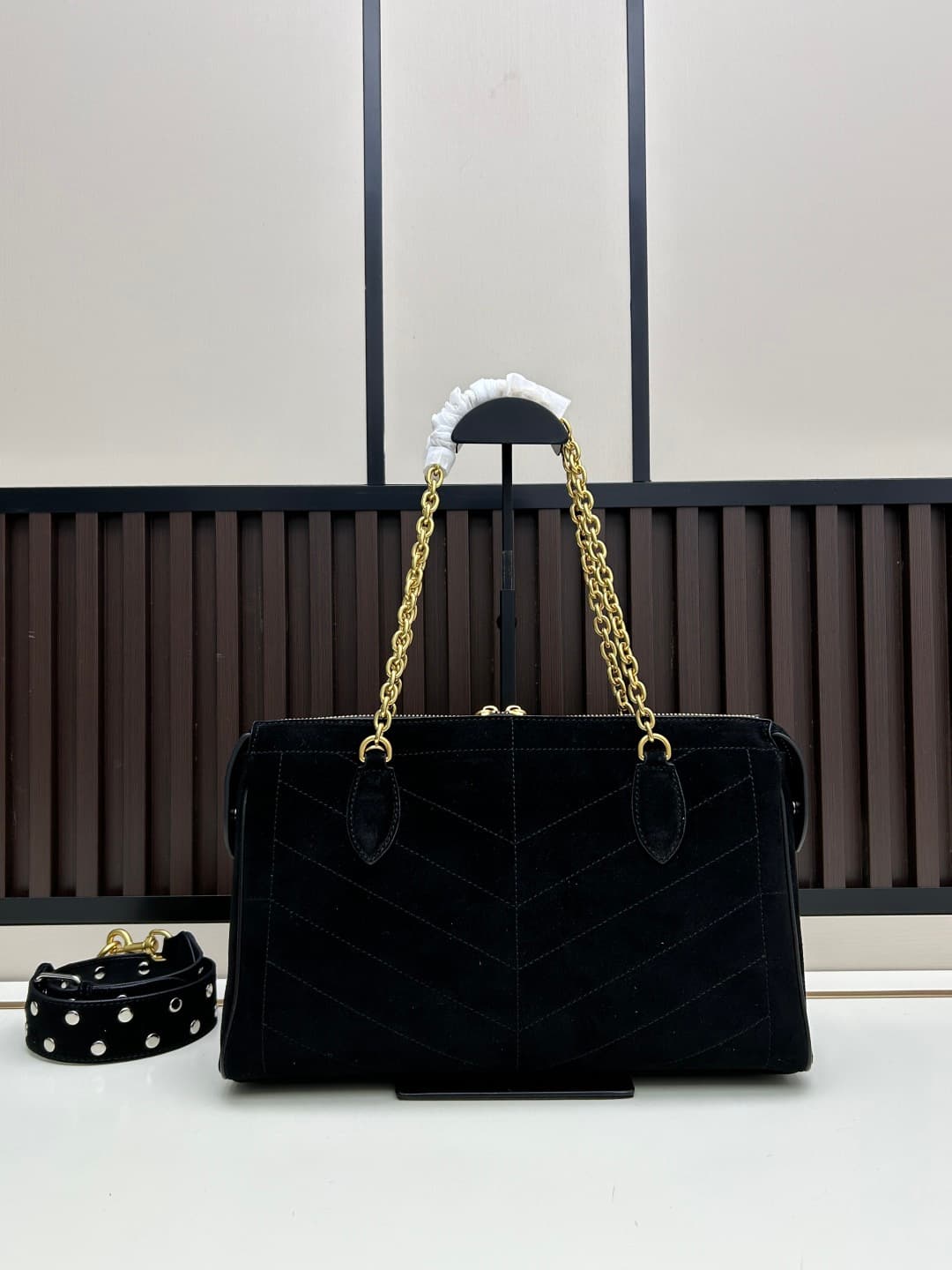 Valentino VLogo Garavani Panthea Shoulder Bag Black Suede Mid