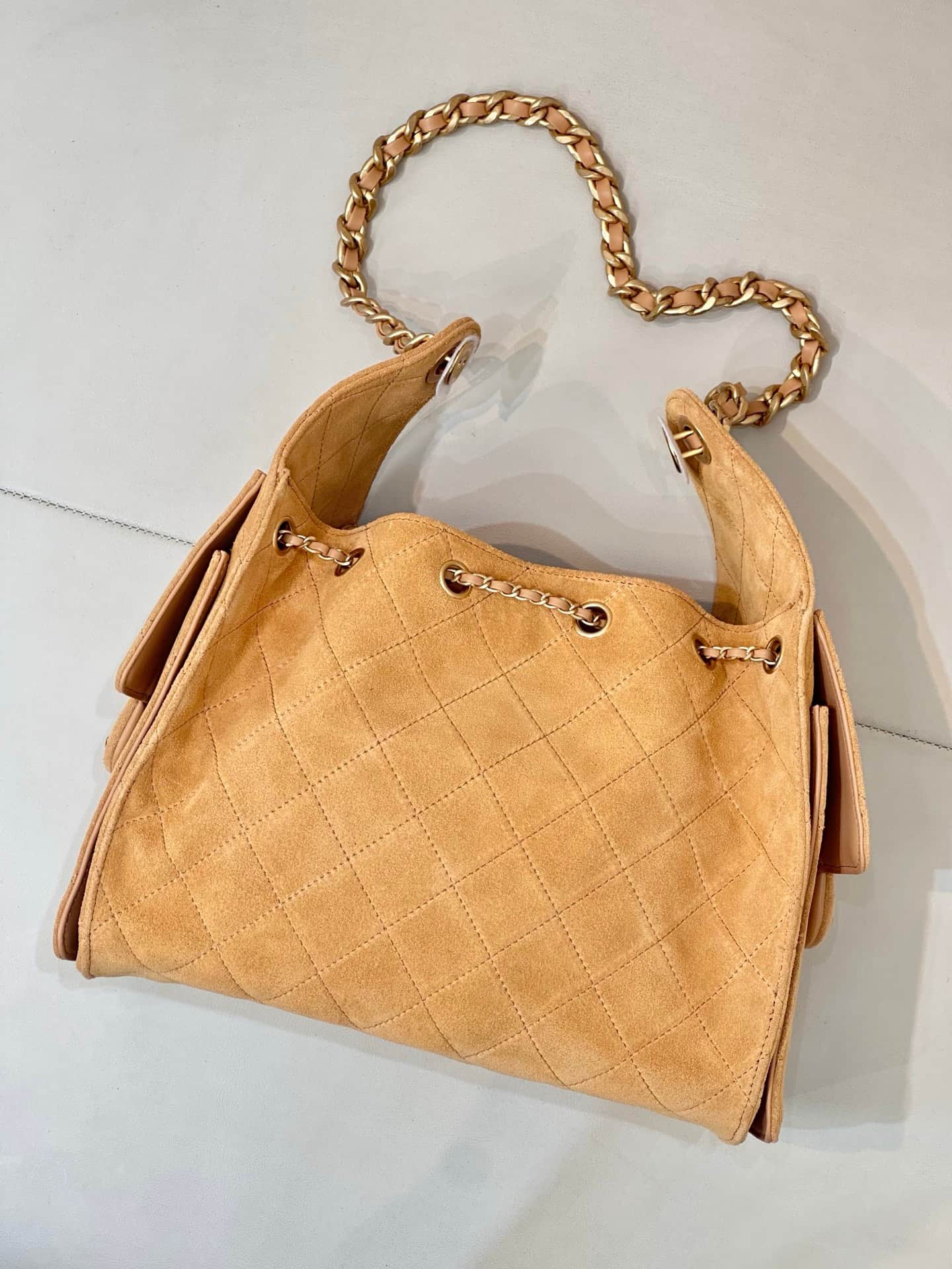 Chanel 25 Small Hobo handbag AS5293 Suede &Gold-tone Metal Beige TOP