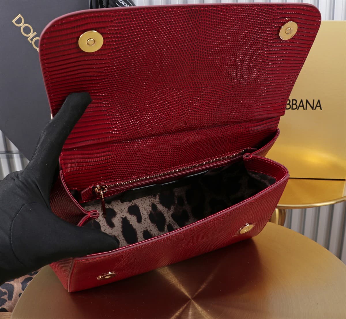 Sicily Handbag 25cm in Iguana Print Calfskin and Crystal DG Logo Patch High