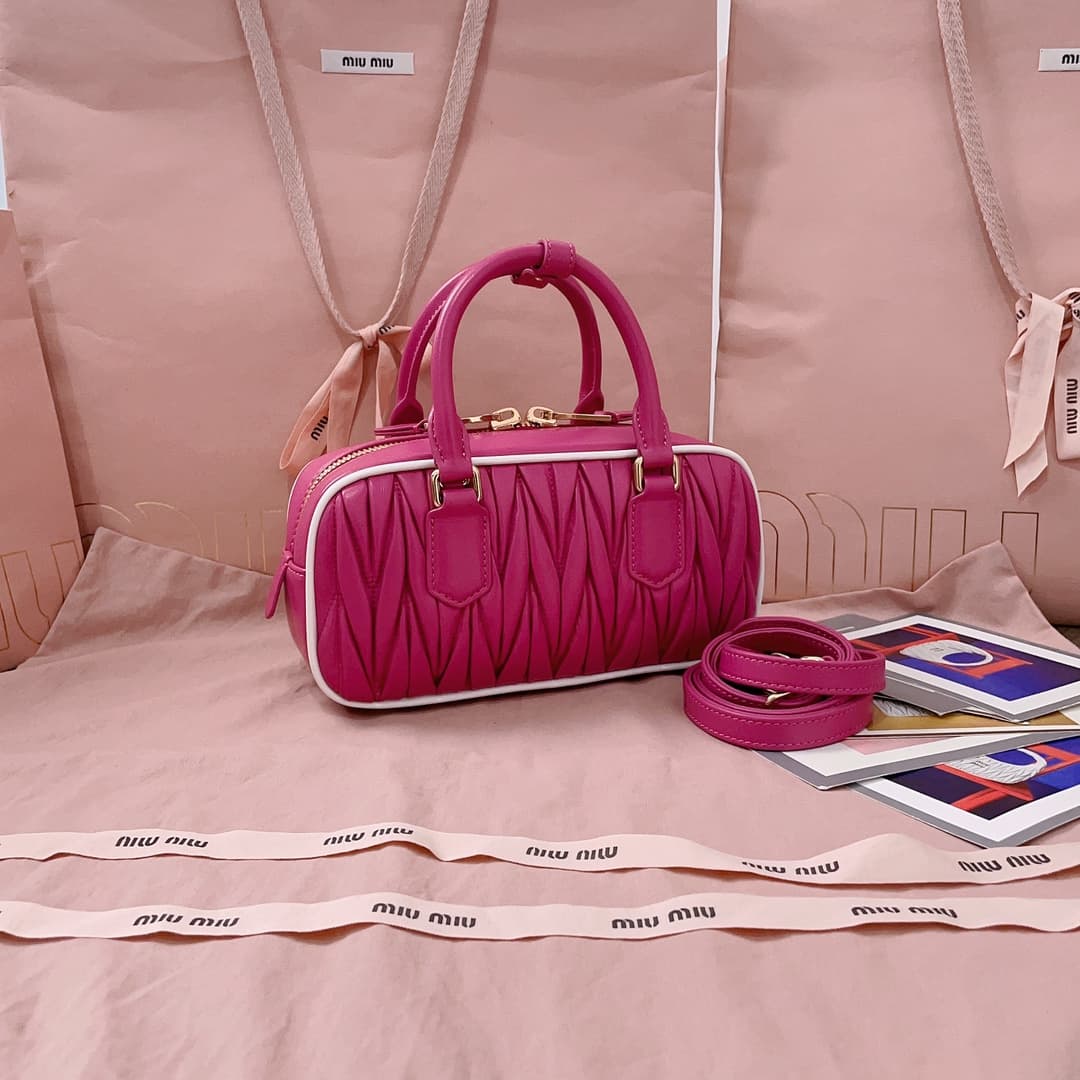 Miu Miu Arcadie matelassé nappa leather bag 5BB142 Rose red High