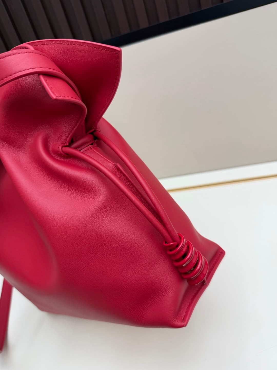 Loewe Medium Flamenco Ruched Clutch Bag in Red Leather High