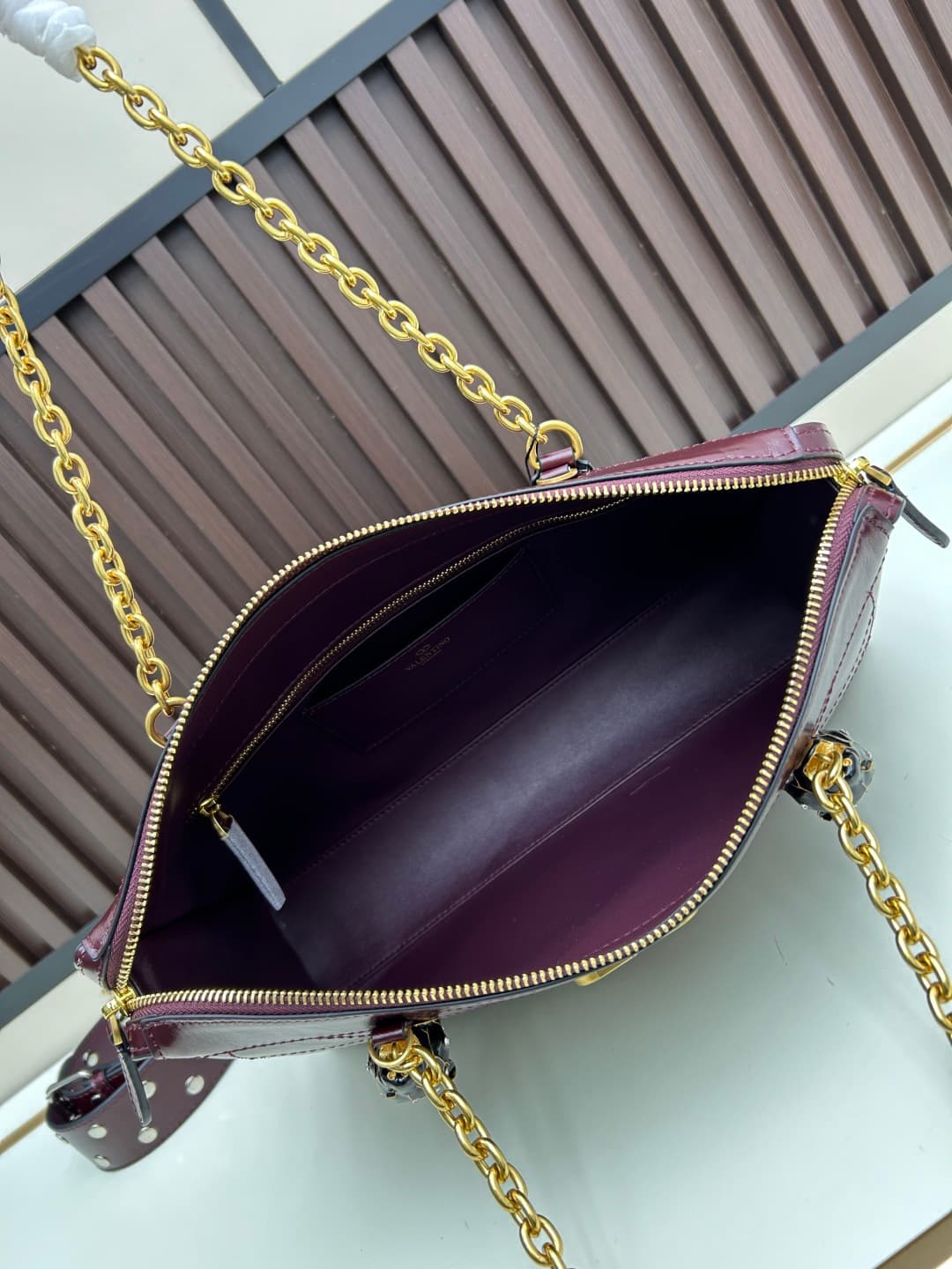 Valentino VLogo Garavani Panthea Shoulder Bag Burgundy Leather Mid