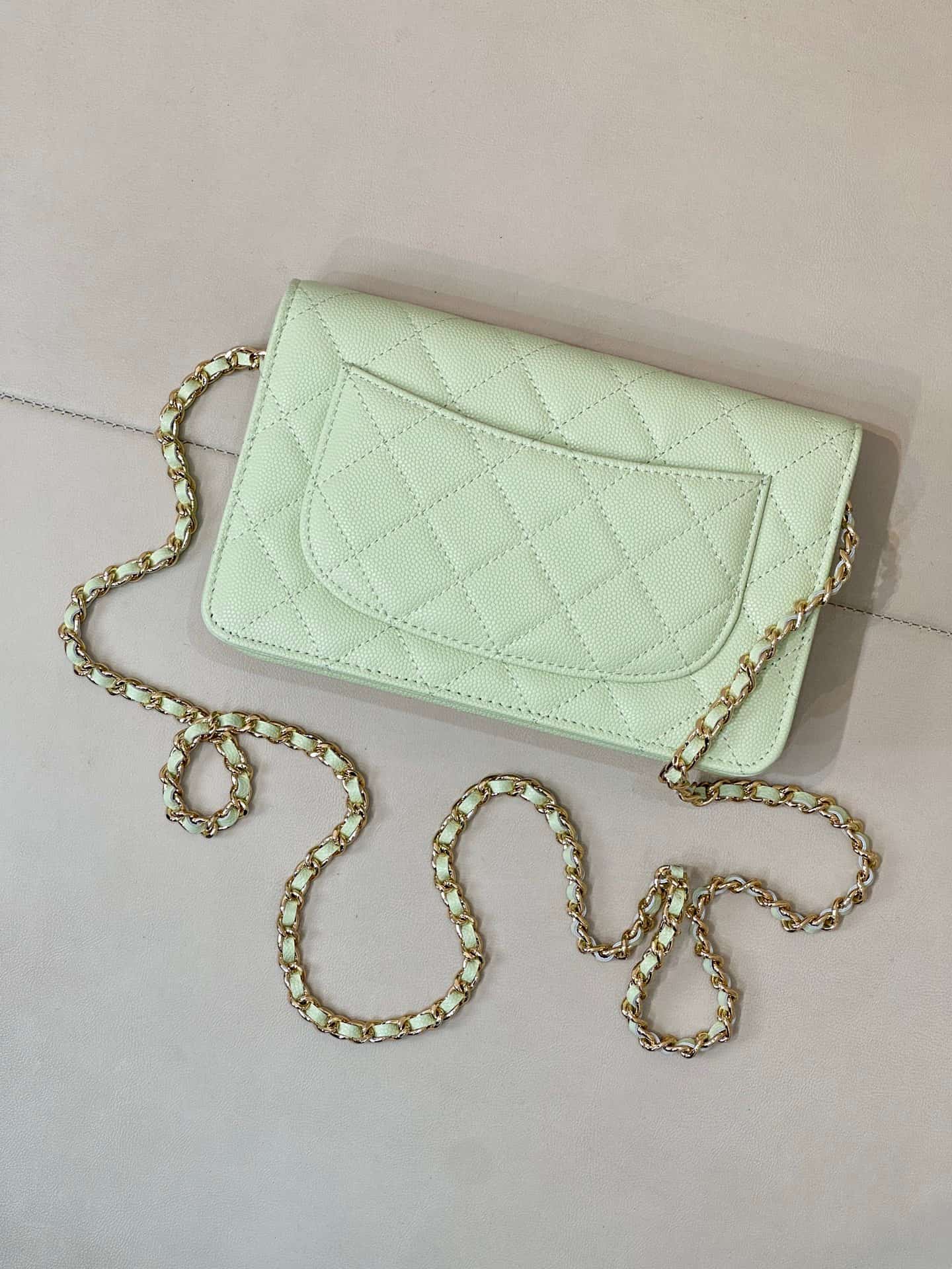 Chanel Wallet on Chain Grained Calfskin& Gold-tone Metal AP0250 Light Green TOP