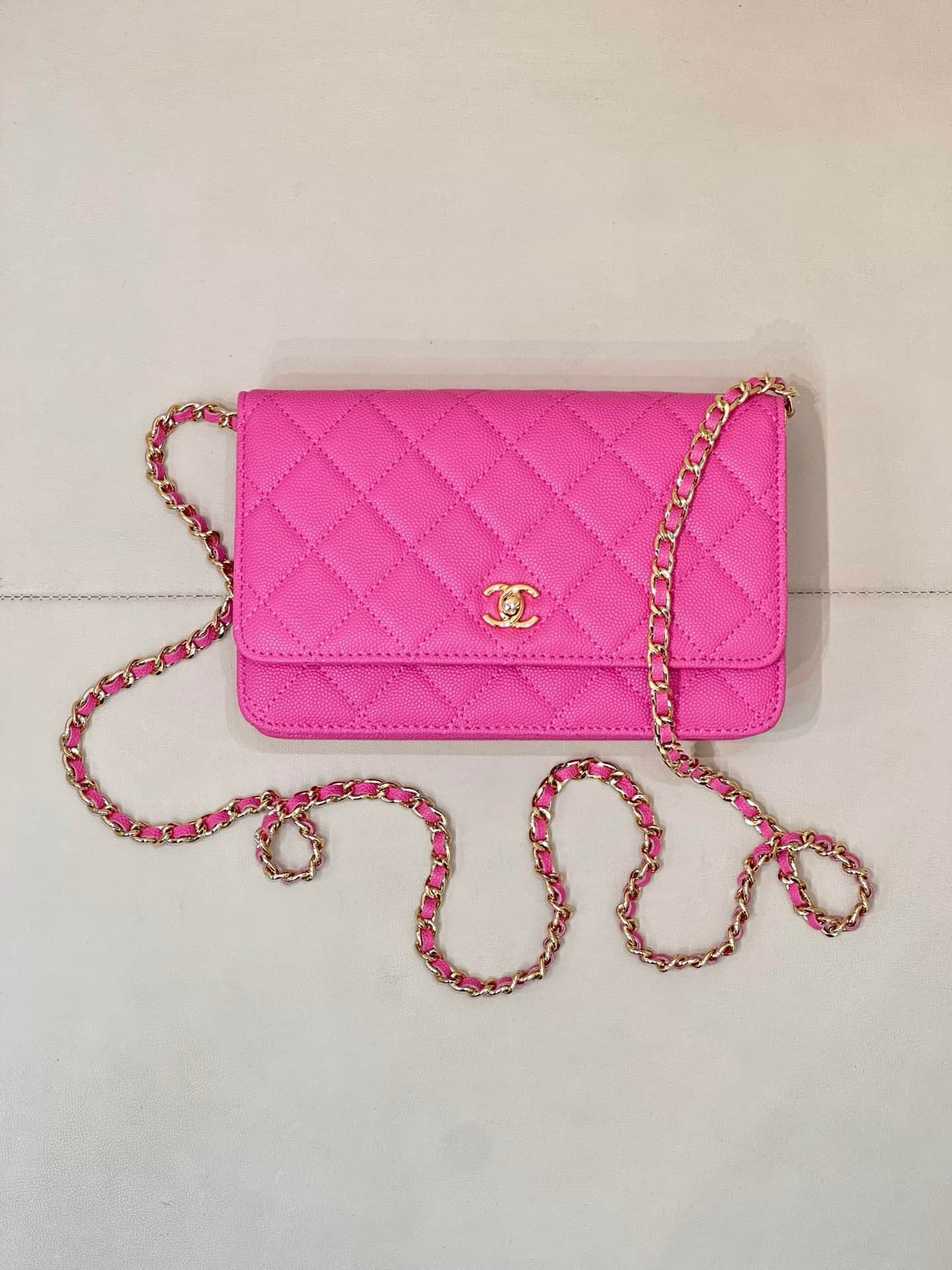 Chanel Classic Wallet on Chain Grained Shiny Calfskin& Gold-Tone Metal AP4241 Plum Red TOP