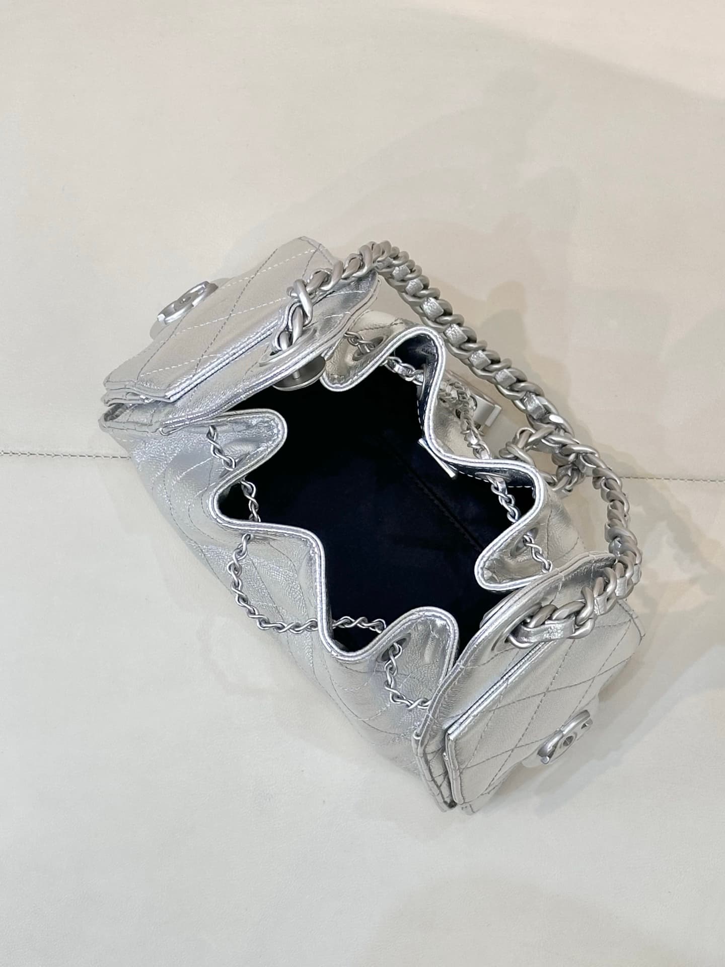 CHANEL 25 Mini Handbag AS5631 Grained Calfskin & Silver-tone Metal Silver TOP