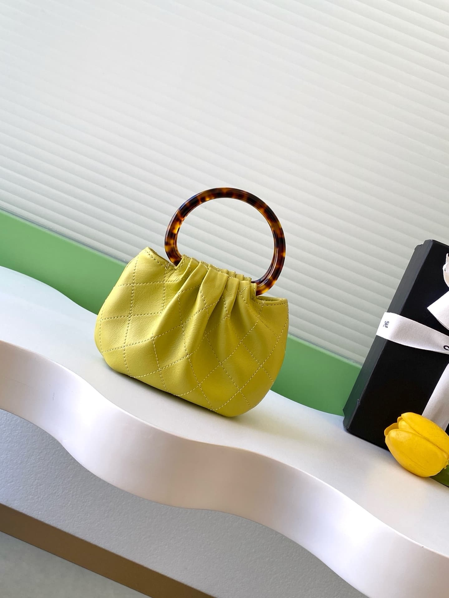 Chanel Mini Hobo Bag Lambskin-Shell Effect Plexi & Gold-Tone Metal Yellow AS4981 High