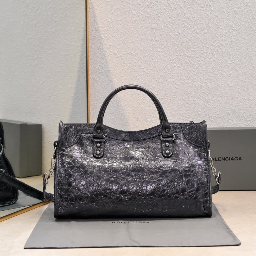 WOMEN'S LE CITY Medium Bag Silver Metal Steel Grey High