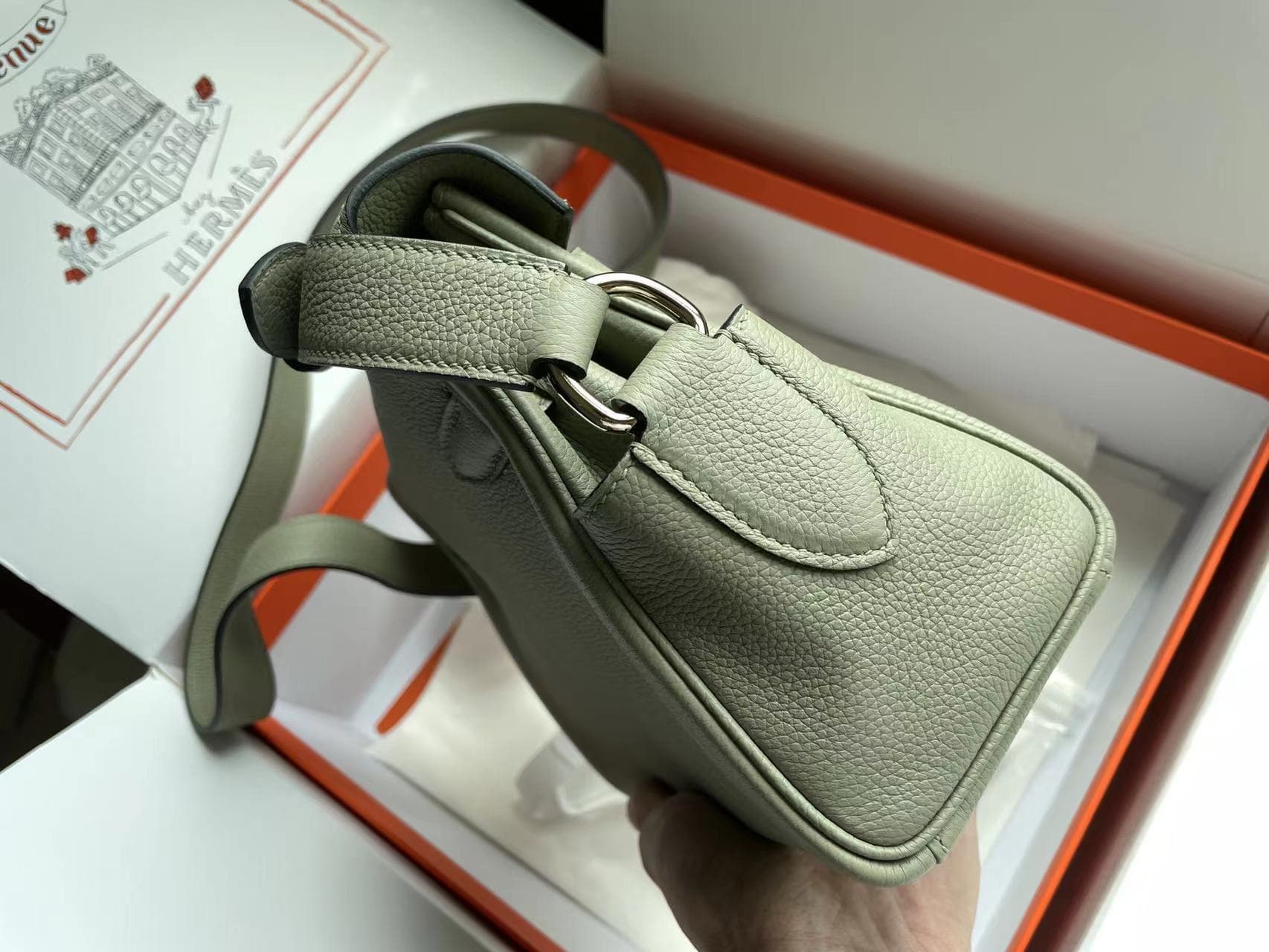 Hermes Kelly Messenger 25cm Taurillon Clemence Leather In Menthe WAX