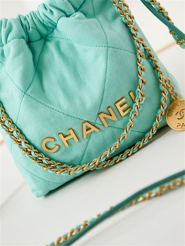 Chanel 22 MINI HANDBAG Canvas & Gold-Tone Metal Green AS3980 A