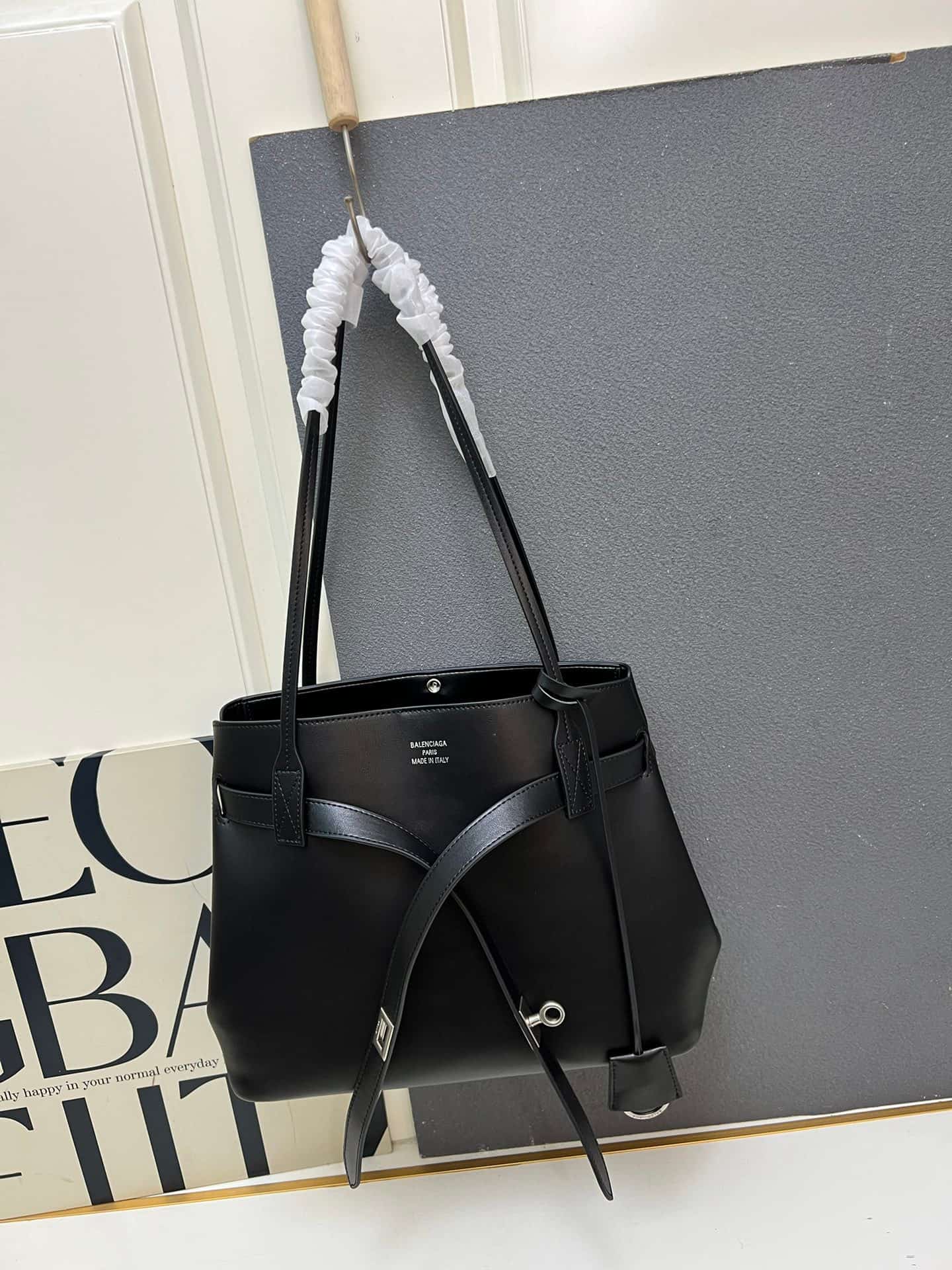 Balenciaga Bel Air Tote Bag Large in black smooth calfskin silver hardware 1W5047 High