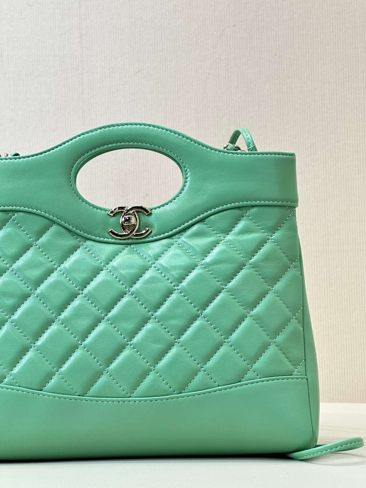 CHANEL 31 Mini Shopping Bag Shiny Calfskin & Gold-Tone Metal AS4133 Green TOP