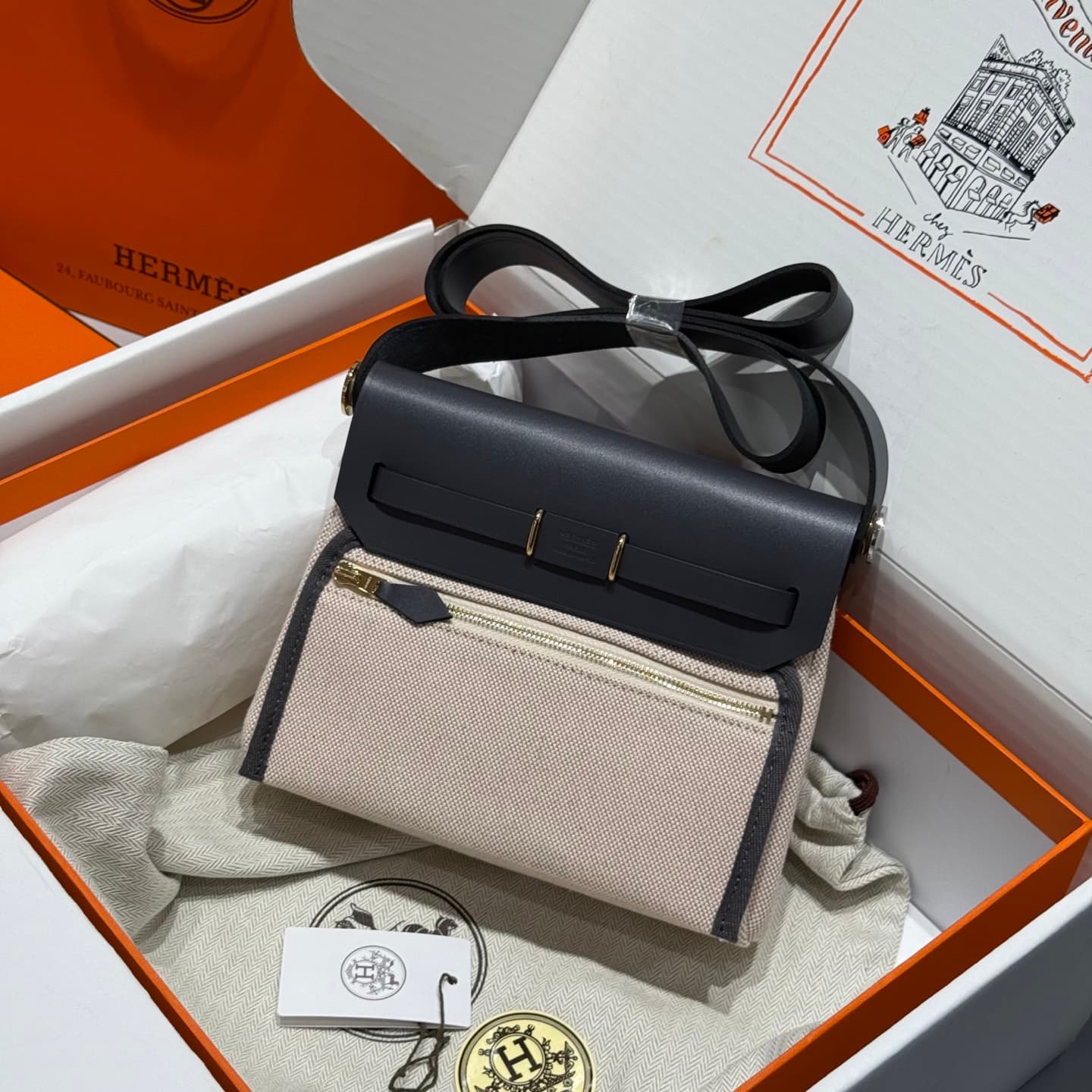 Hermes Herbag Zip Mini 20 bag Canvas and Leather TOP