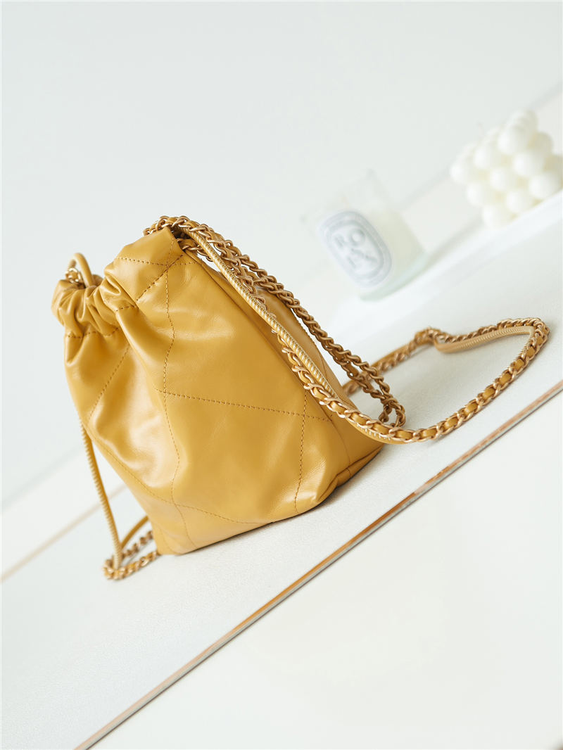 Chanel 22 MINI HANDBAG Shiny Calfskin Camel & Gold-Tone Metal AS3980 A