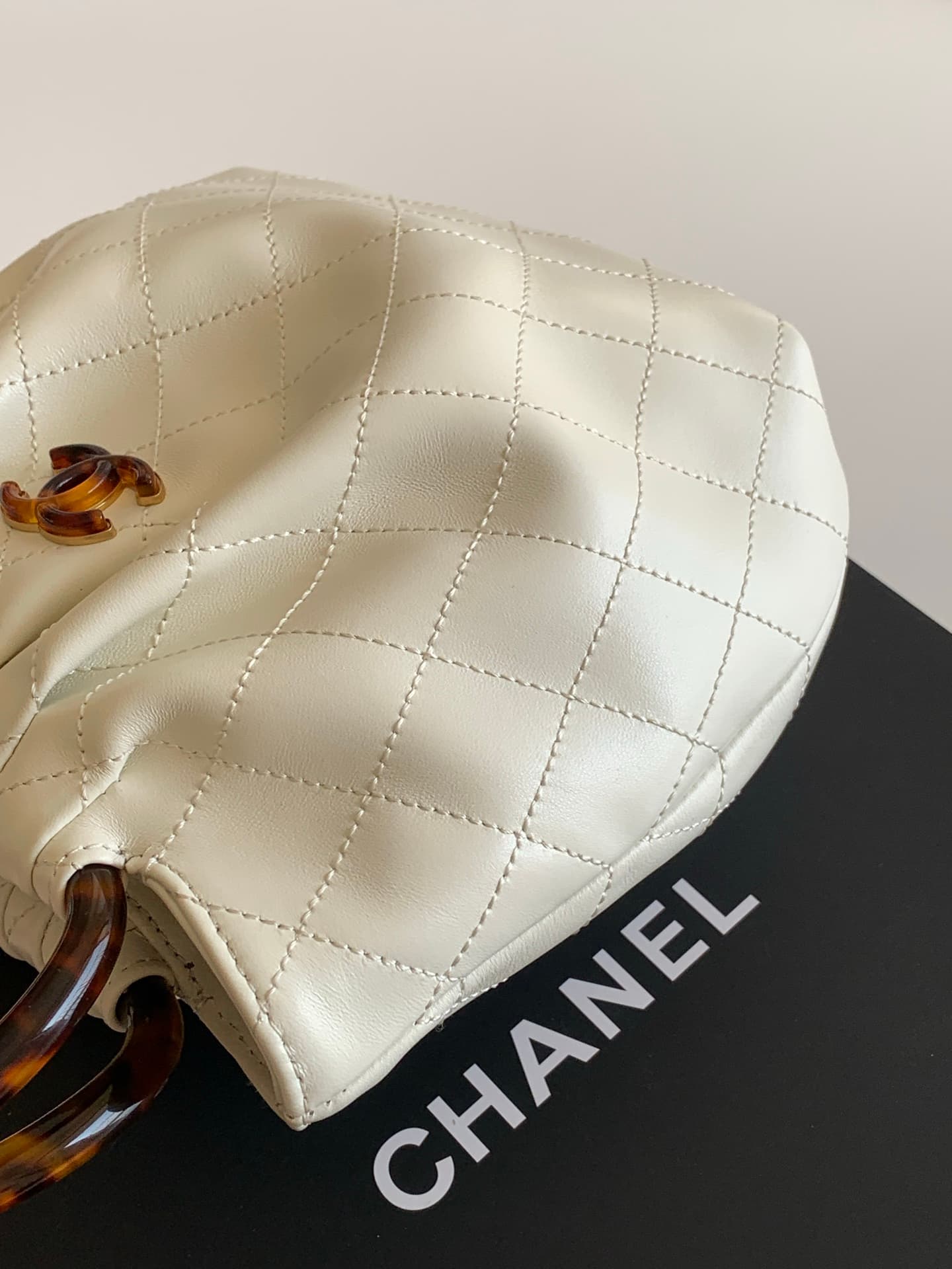 Chanel Small Hobo Bag Lambskin-Shell Effect Plexi & Gold-Tone Metal White AS6022 High
