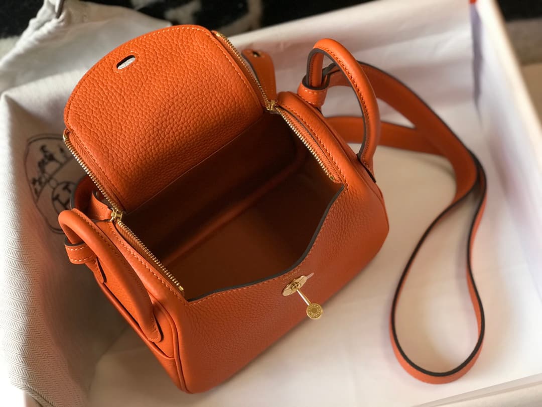 Hermes Lindy Mini Bag Calfskin Leather In Capucine High